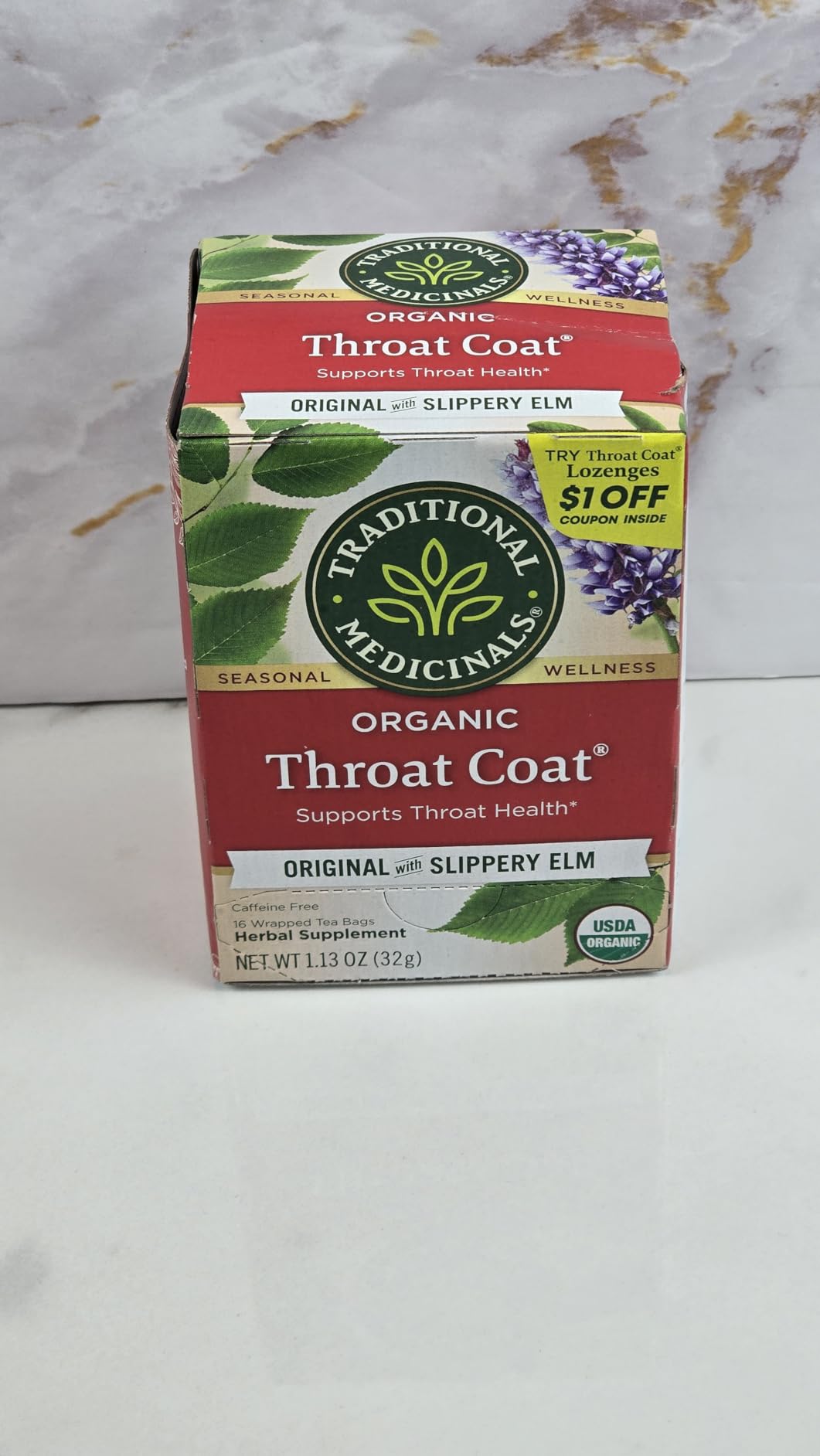 Traditional Medicinals Organic, Throat Coat Tea, Original with Slippery Elm - Supports Throat Health - Kosher, Non-GMO, Caffeine-Free, Compostable - 16 Tea Bags customer photo 2