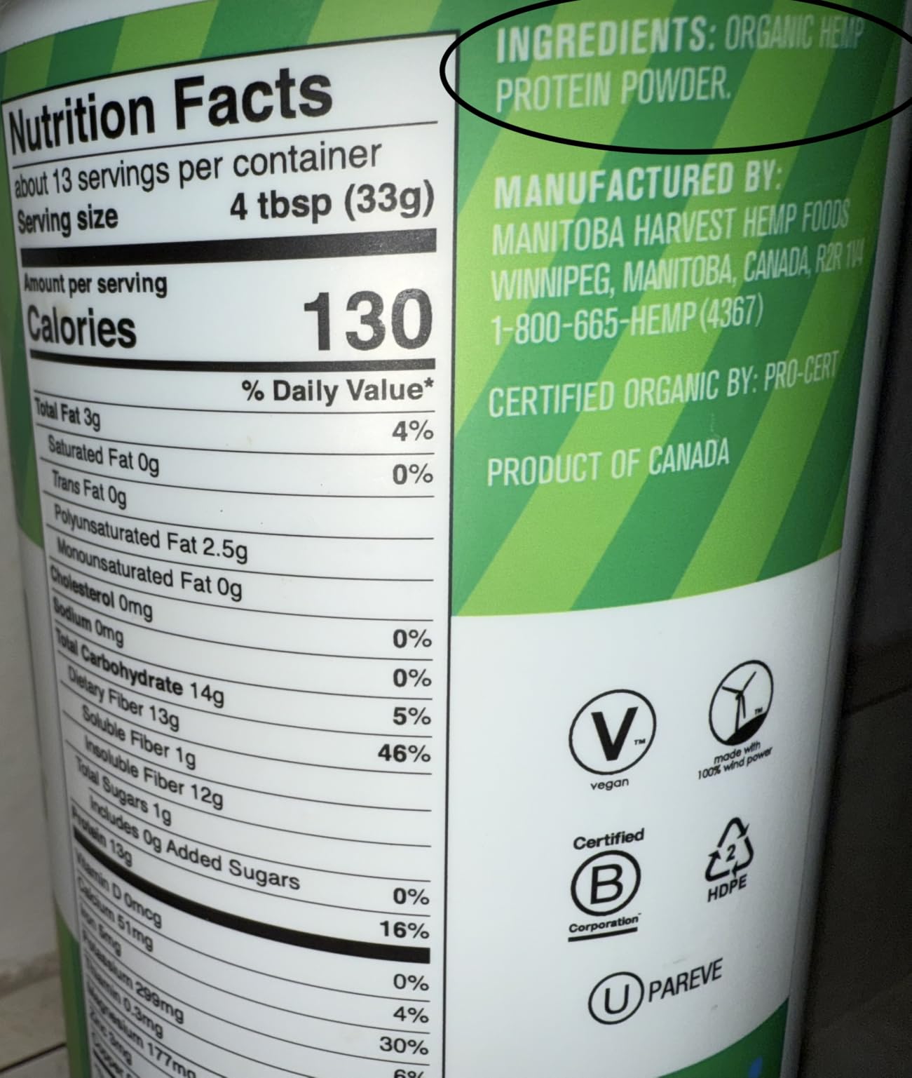 Manitoba Harvest Hemp Yeah Organic Max Fiber Protein Powder, Unsweetened, 16oz, with 13g of Fiber, 13g Protein and 2.5g Omegas 3&6 per Serving, Keto-Friendly, Preservative Free, Packaging May Vary customer photo 1