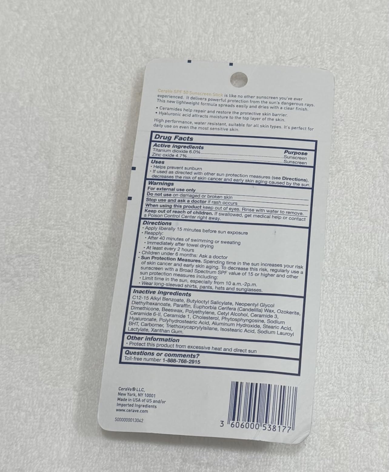 CeraVe Mineral Sunscreen Stick SPF 50, Broad Spectrum SPF + Hyaluronic Acid + Ceramides, Titanium Dioxide & Zinc Oxide, 100% Mineral Face Sunscreen Stick, Fragrance Free & Oil Free customer photo 2