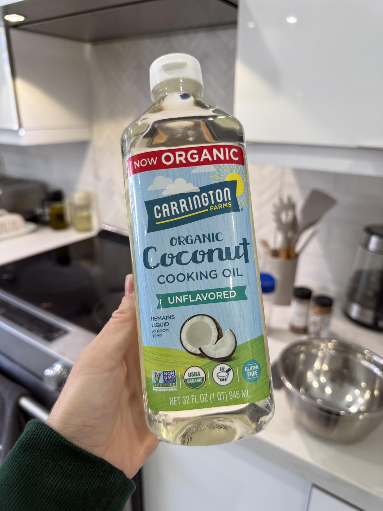 Carrington Farms Organic Liquid Coconut Cooking Oil, 16 Fl Oz - Unflavored, Unscented, High Smoke Point, MCT-Rich, No Trans Fat - For Cooking, Sauteing, Frying & Baking - Gluten Free, Non-GMO, Hexane Free, BPA Free Bottle customer photo 1