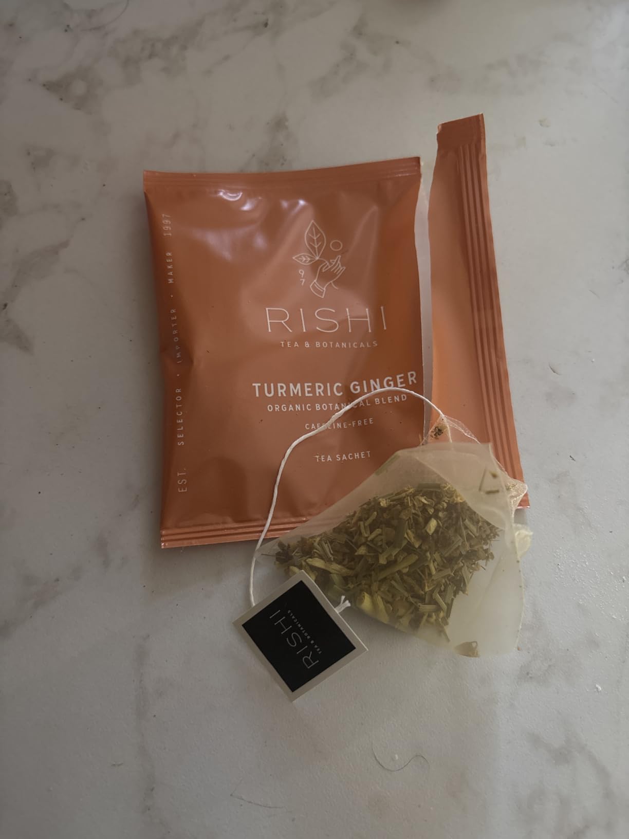 Rishi Tea Turmeric Ginger Herbal Tea - Organic Sachet Bags, Caffeine Free Blend with Spicy Ginger & Citrus, Hot or Iced - 15 Count (Pack of 1) customer photo 1