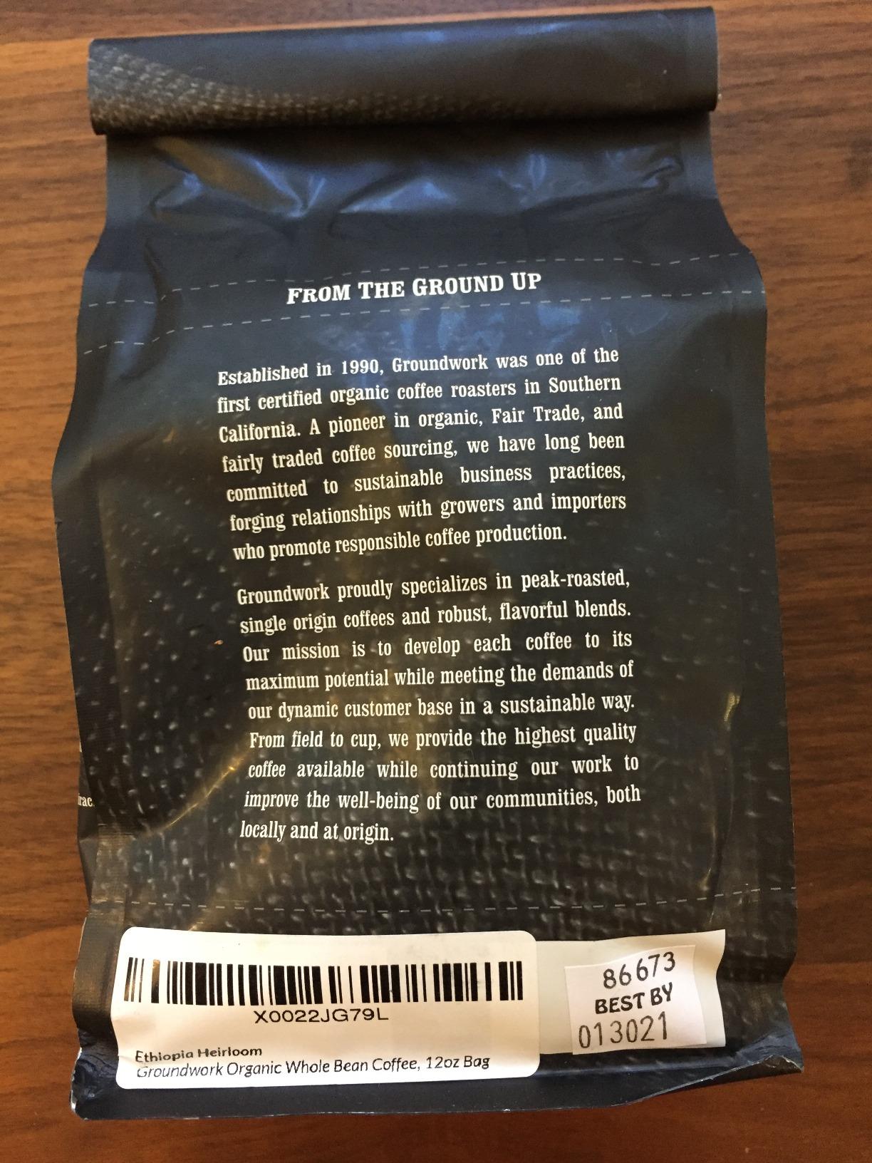 GROUNDWORK Ethiopia Heirloom Blend - Whole Bean Coffee Light Roast - USDA Organic Single Origin Coffee - 12oz customer photo 1