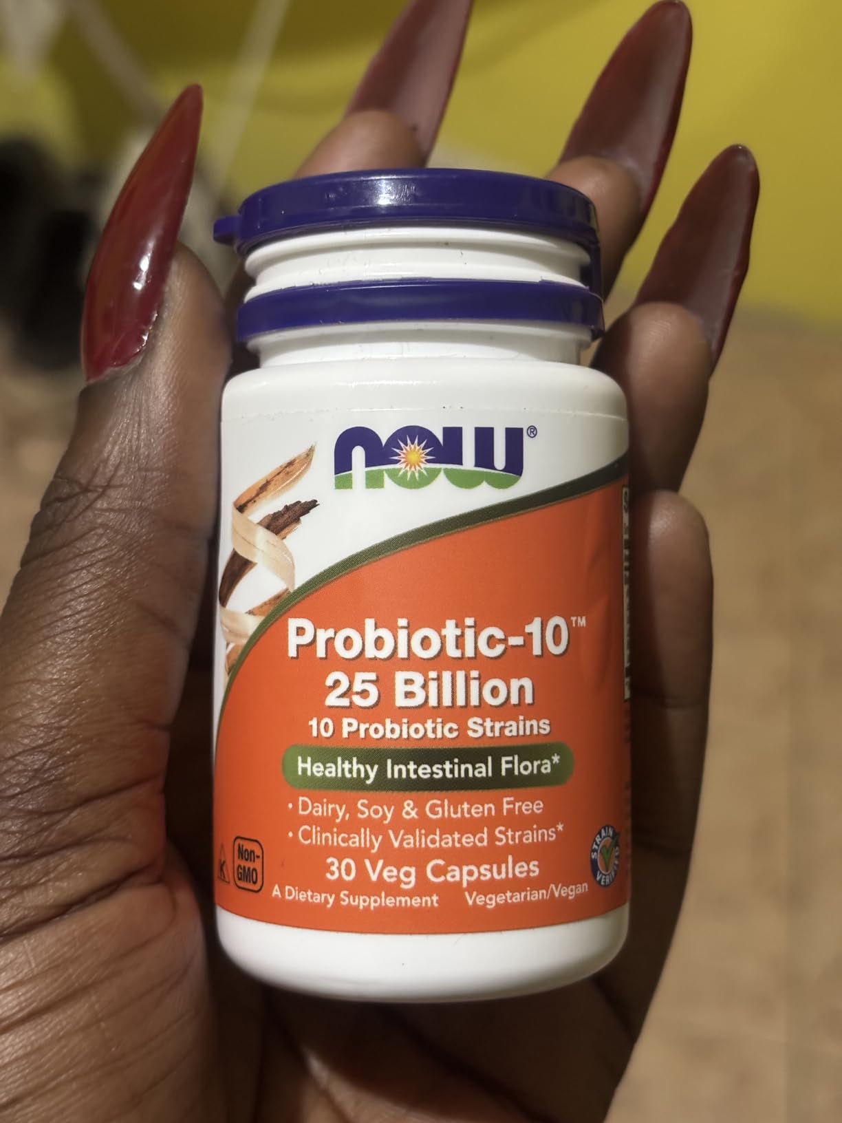 NOW Foods Supplements, Probiotic-10â„¢, 25 Billion, with 10 Probiotic Strains, Dairy, Soy and Gluten Free, Strain Verified, 100 Veg Capsules customer photo 2
