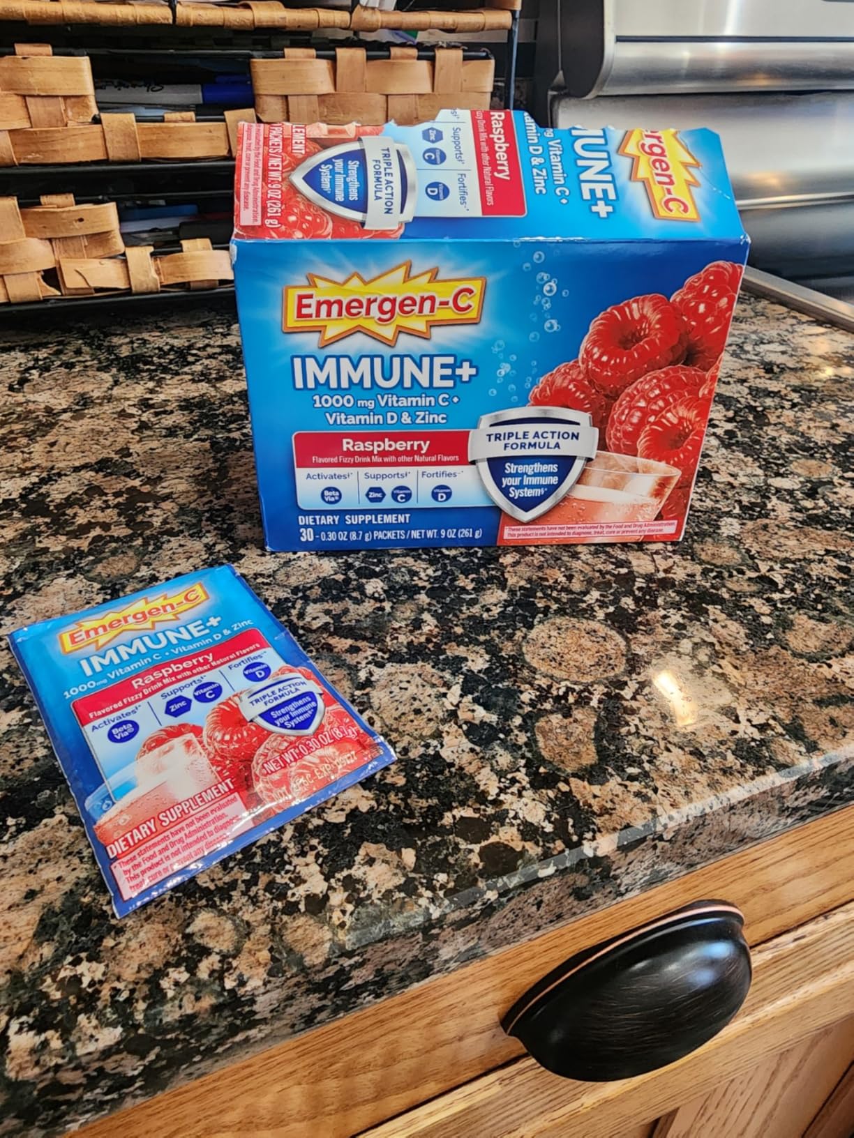 Emergen-C Immune+ Triple Action Immune Support Powder, BetaVia, 1000mg Vitamin C, B Vitamins, Vitamin D and Antioxidants, Raspberry - 30 Count customer photo 1