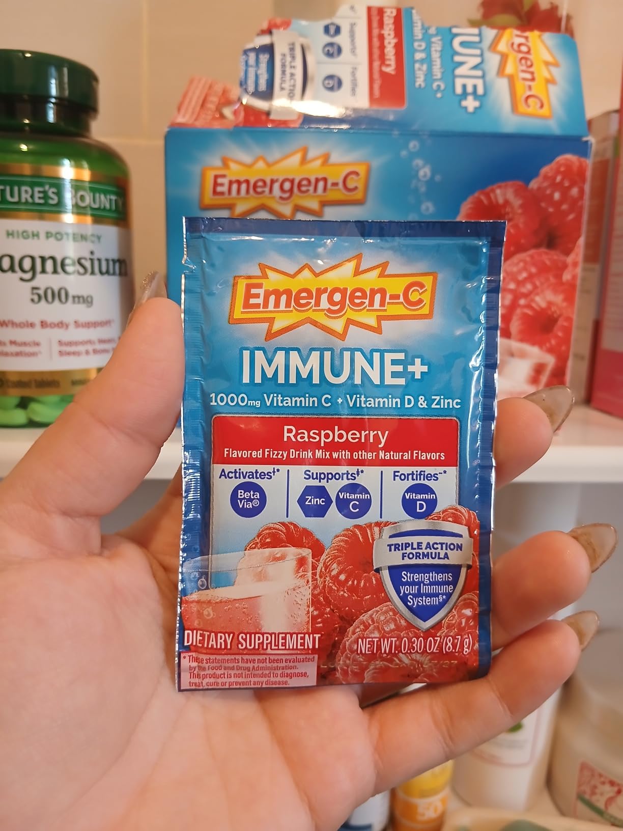 Emergen-C Immune+ Triple Action Immune Support Powder, BetaVia, 1000mg Vitamin C, B Vitamins, Vitamin D and Antioxidants, Raspberry - 30 Count customer photo 2