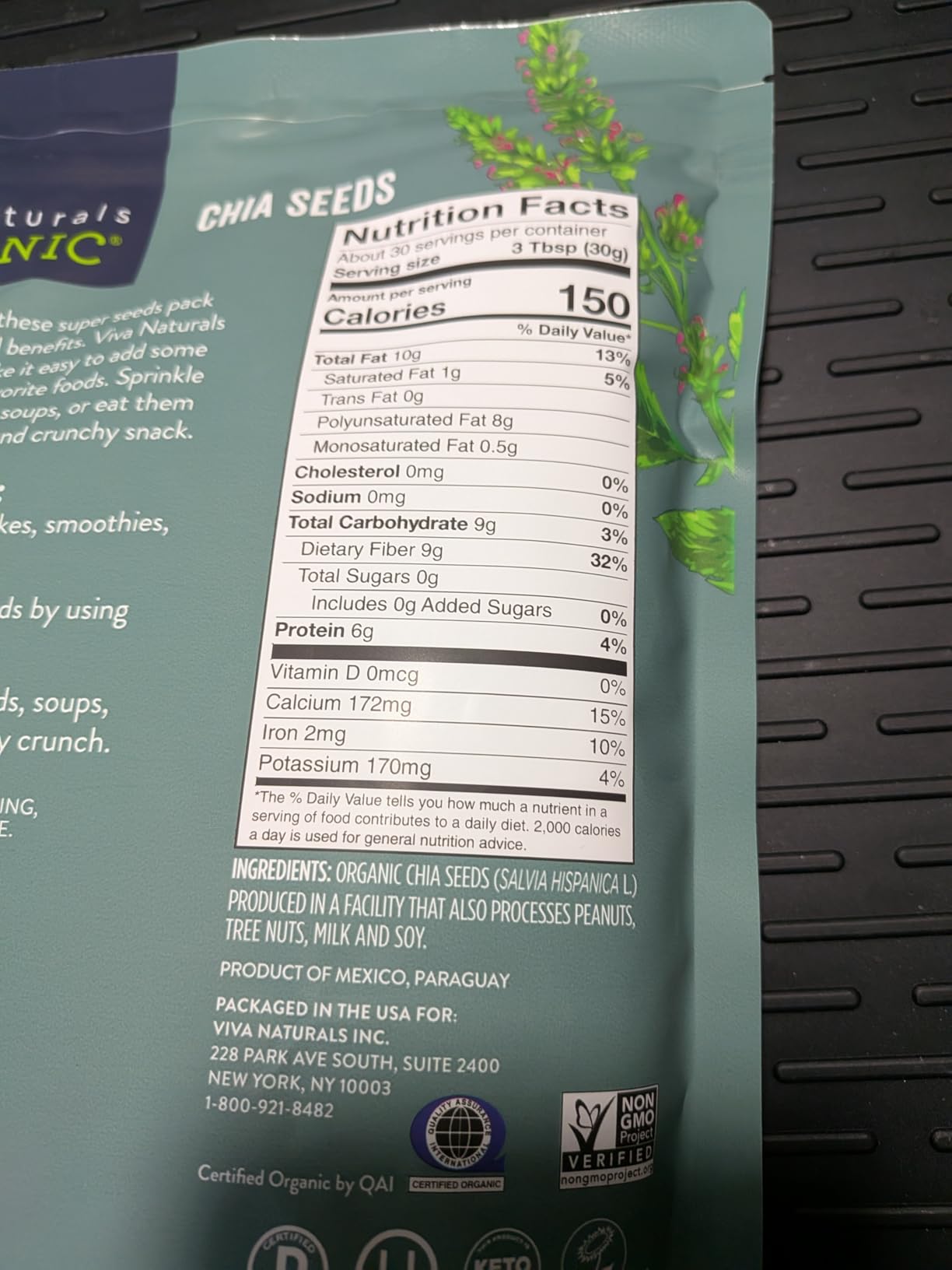 Viva Naturals Organic Chia Seeds, 2 lb, 32 Oz - Plant-Based Omega-3 and Vegan Protein, Gluten Free & Non-GMO, Perfect for Smoothies, Salads & Chia Pudding customer photo 2