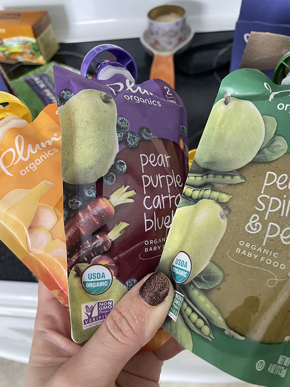 Plum Organics - 6+ Months Organic Baby Food Variety Pack - 3 Flavors - Non-GMO - Fruit & Veggie Blends On-The-Go Pouches for Baby and Toddler Meals - Quality Tested Ingredients - 4 oz (Pack of 18) customer photo 1