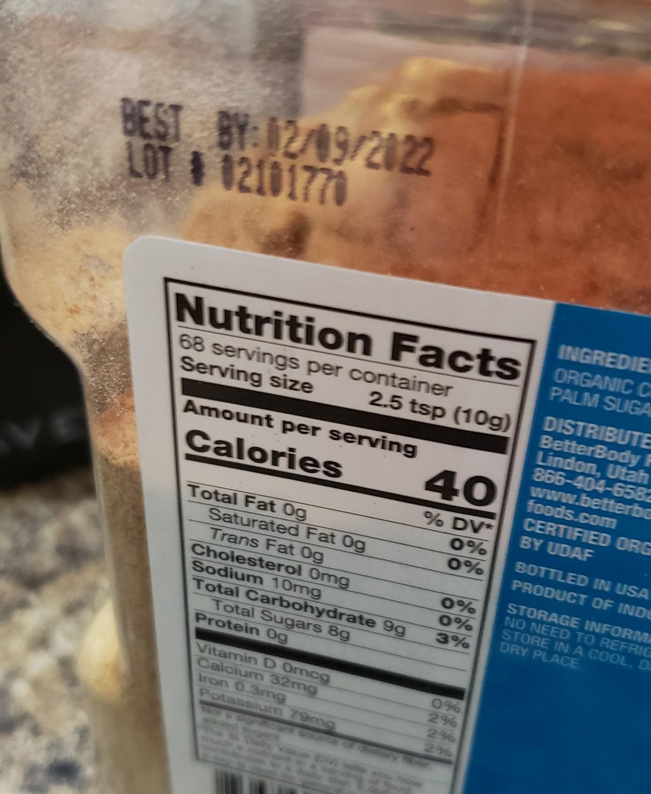 BetterBody Foods Organic Coconut Sugar, Gluten-Free, Non-GMO, Low Glycemic Sugar Substitute, 1.5 lbs, 24 Ounce customer photo 1