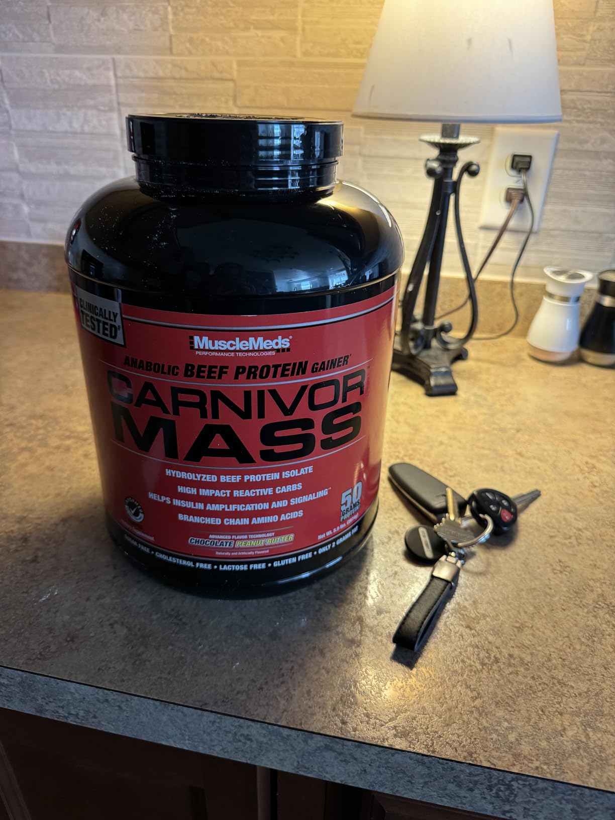 MuscleMeds CARNIVOR Mass Gainer Beef Protein Isolate Shake, 50 Grams Protein, 125 Grams Carbs, 0 Fat, 0 Sugar, Lactose Free, Halal Certified, Chocolate Peanut Butter, 6 Pound customer photo 2