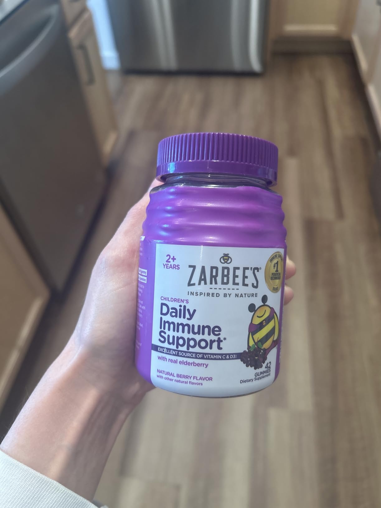 Zarbee's Elderberry Gummies for Kids, Immune Support Supplement with Vitamins A, C, D3, E, & Zinc, Gluten & Gelatin Free, No Artificial Flavors, Natural Berry Flavor, Ages 2+, 42 ct customer photo 1