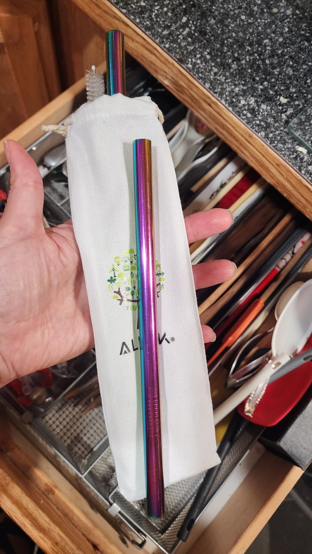 ALINK Reusable Boba Straws with Case and Cleaning Brush, 4-Pack Extra Wide Stainless Steel Metal Bubble Tea Straw for Smoothie, Shakes, Tapioca Pearl, 12 mm x 9 inch customer photo 1