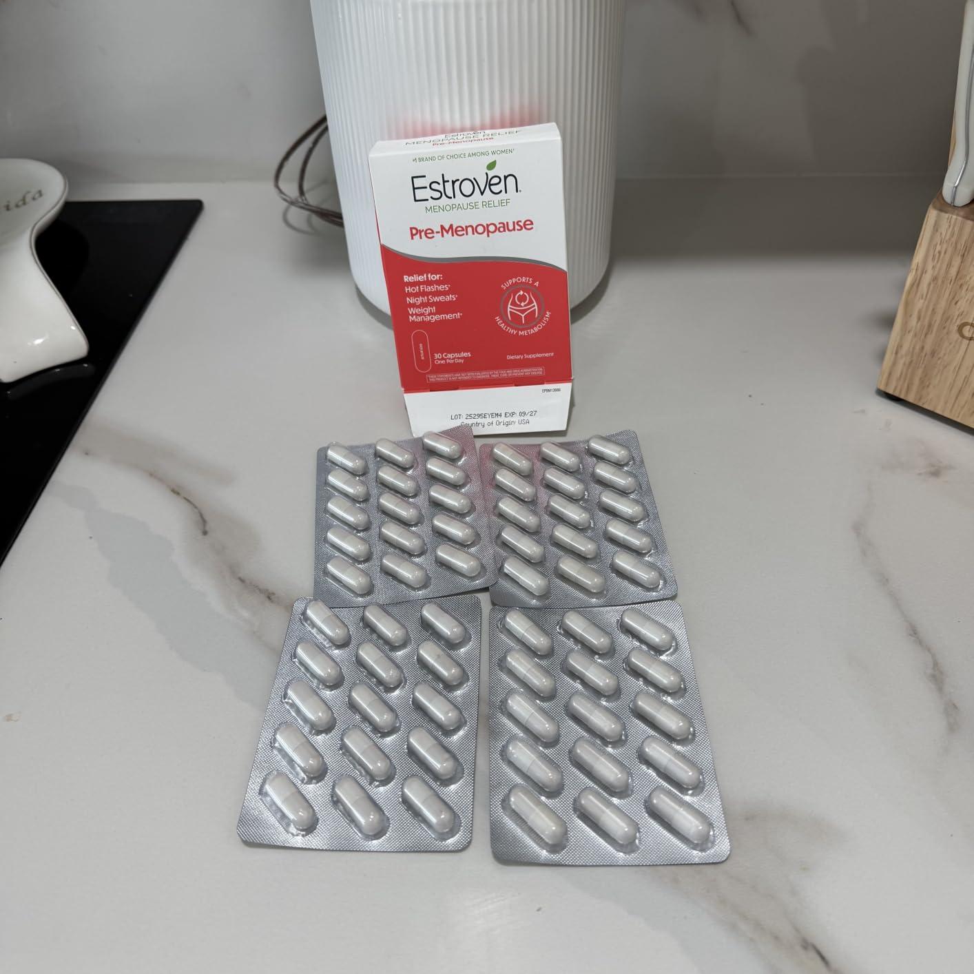 Estroven Pre-Menopause Relief, 30 Ct., Clinically Proven Ingredients, Provides Menopause Relief plus Night Sweats & Hot Flash Relief, Drug-Free or Estrogen Free customer photo 1