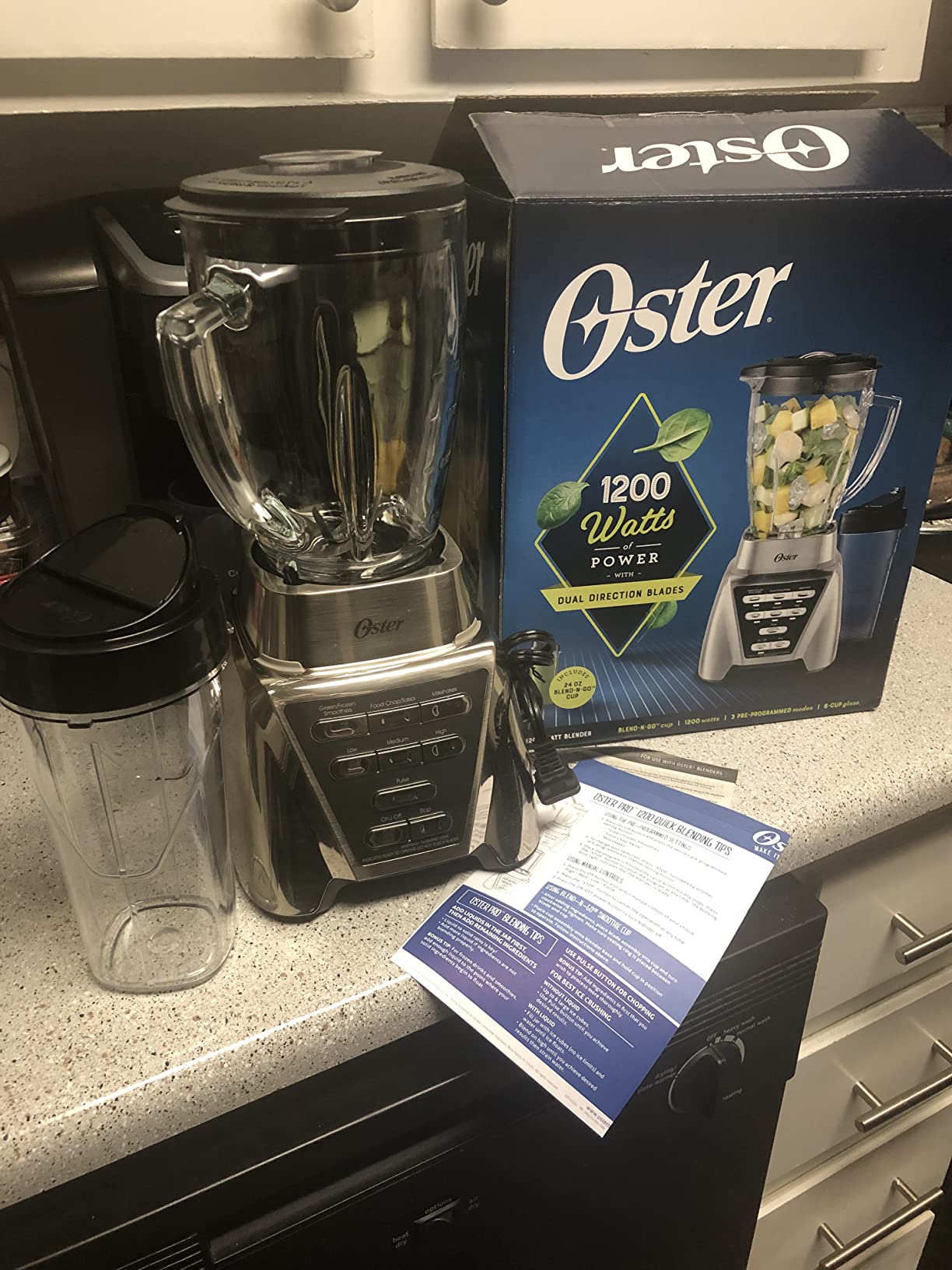 Oster Pro 1200 Smoothie Blender with Glass Jar & 24oz To-Go Cup, Countertop Kitchen Blender with 7 Speeds, 1200W Power, Brushed Nickel customer photo 2