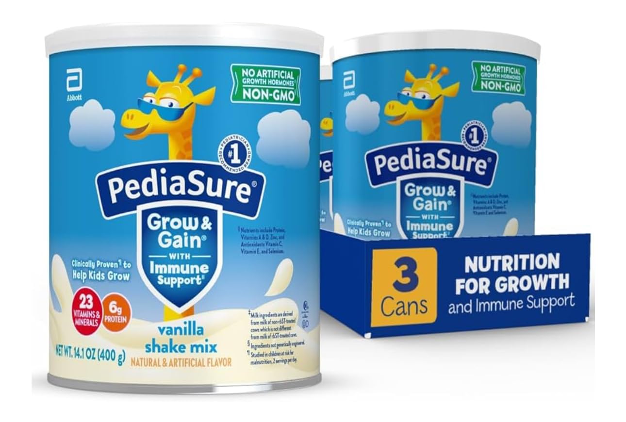 PediaSure Grow & Gain with Immune Support Shake Mix Powder, 23 Vitamins & Minerals, 6g Protein, Non-GMO, Gluten-Free, Vanilla, 14.1 oz Can, Pack of 3-24 servings customer photo 2