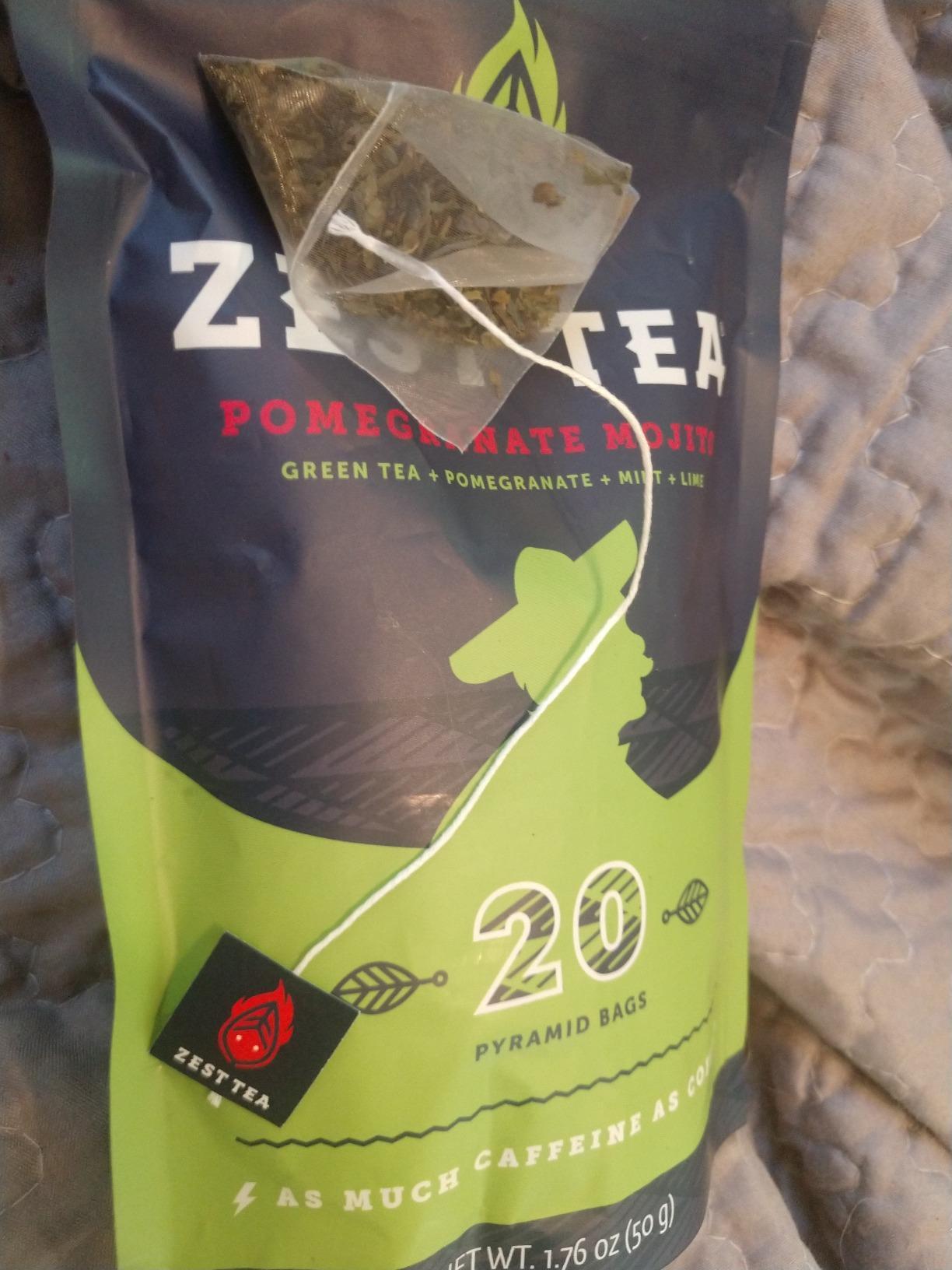 Zest Energy Green Tea - Pomegranate Mojito High Caffeine Tea Bags - 135mg Caffeine - 20Ct Pack customer photo 1