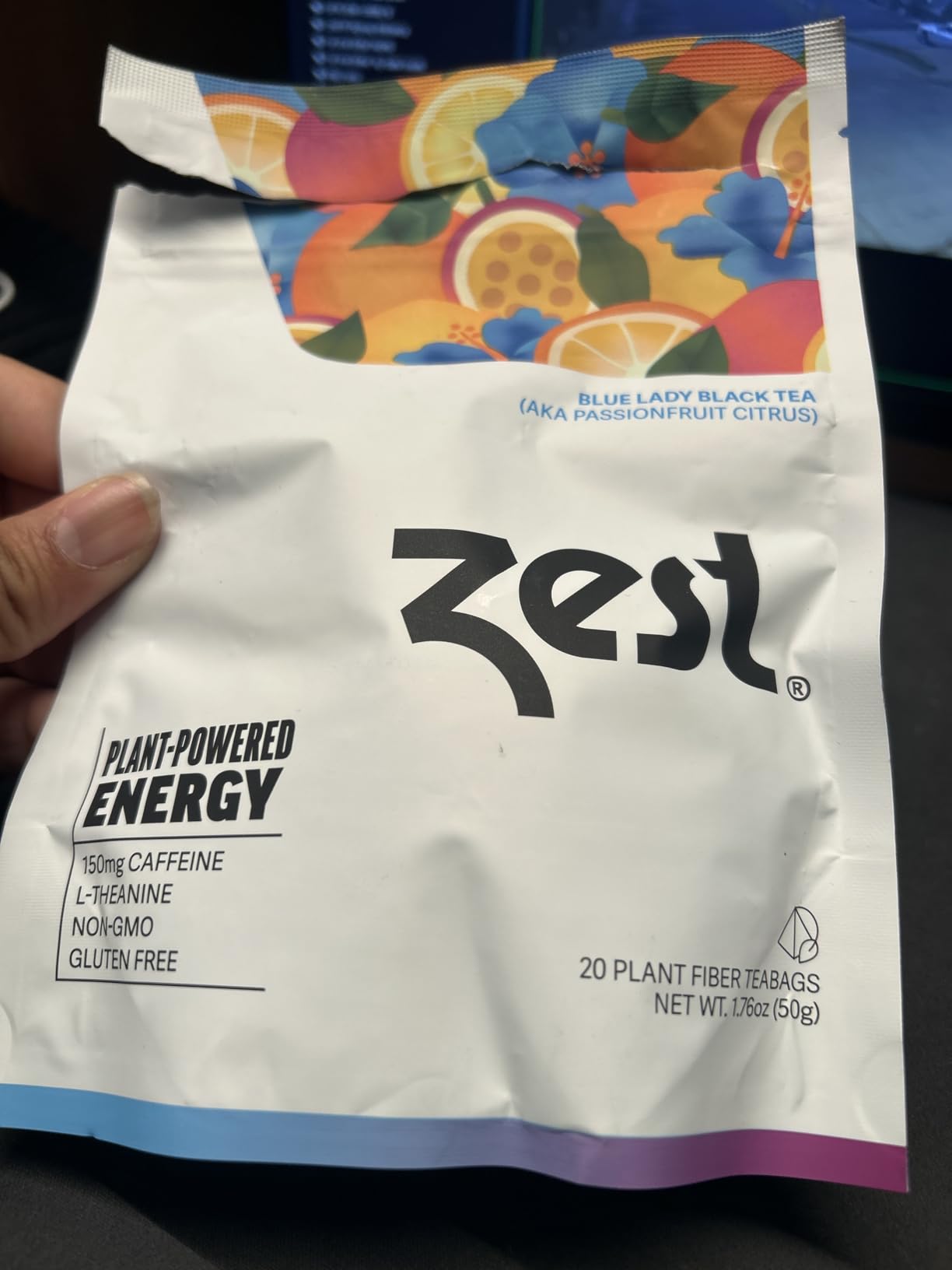 Zest Energy Tea Bags - Blue Lady Passion Fruit Black Tea - High Caffeine Tea for Morning Energy, Focus & Clarity - 150mg Caffeine - 20Ct Pack customer photo 1