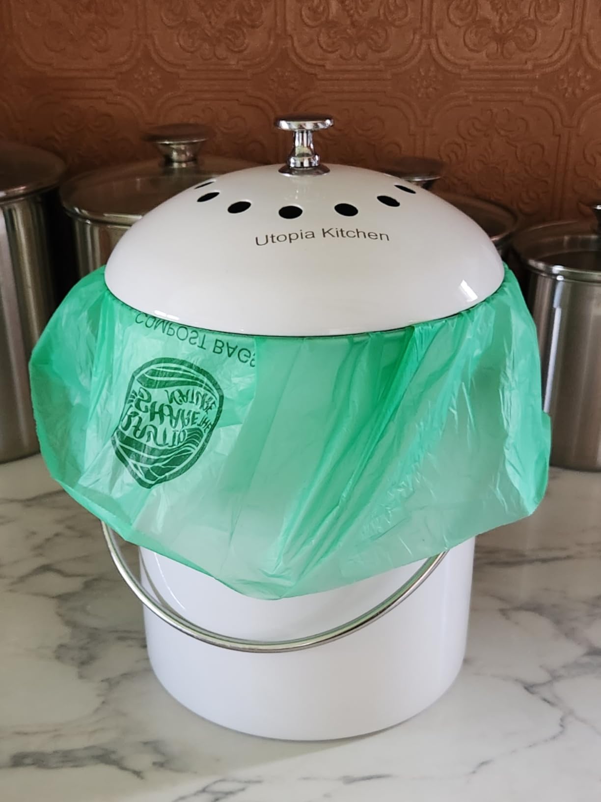 Utopia Kitchen Countertop Compost Bin Kitchen with Charcoal Filter -1.3gallon Stainless Steel Kitchen Compost Bin Countertop - Ideal Kitchen Essentials or Small Composter for Under The Sink Trash customer photo 1