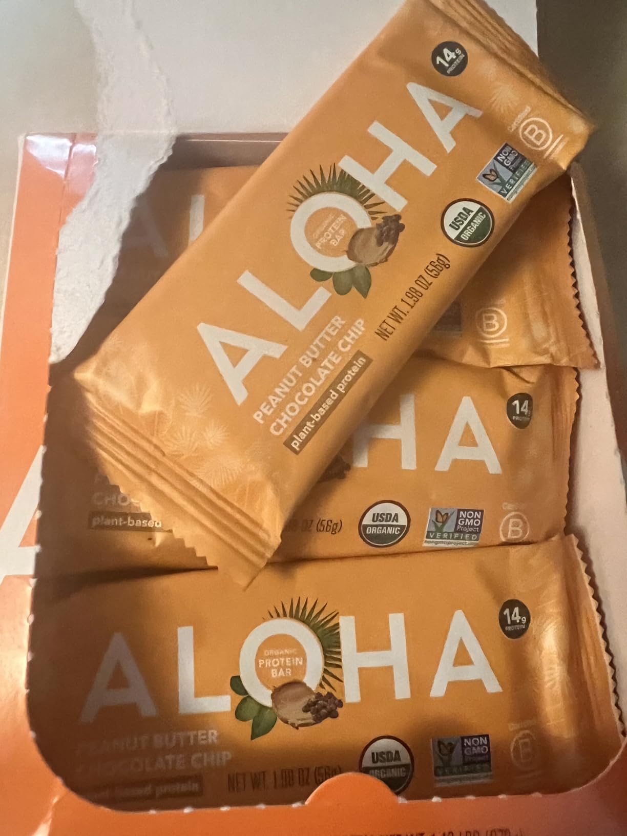ALOHA Organic Plant Based Protein Bars |Peanut Butter Chocolate Chip | 1.98 Oz (Pack of 12) | Vegan, Low Sugar, Gluten Free, Paleo, Low Carb, Non-GMO, Stevia Free, Soy Free, No Sugar Alcohols customer photo 2