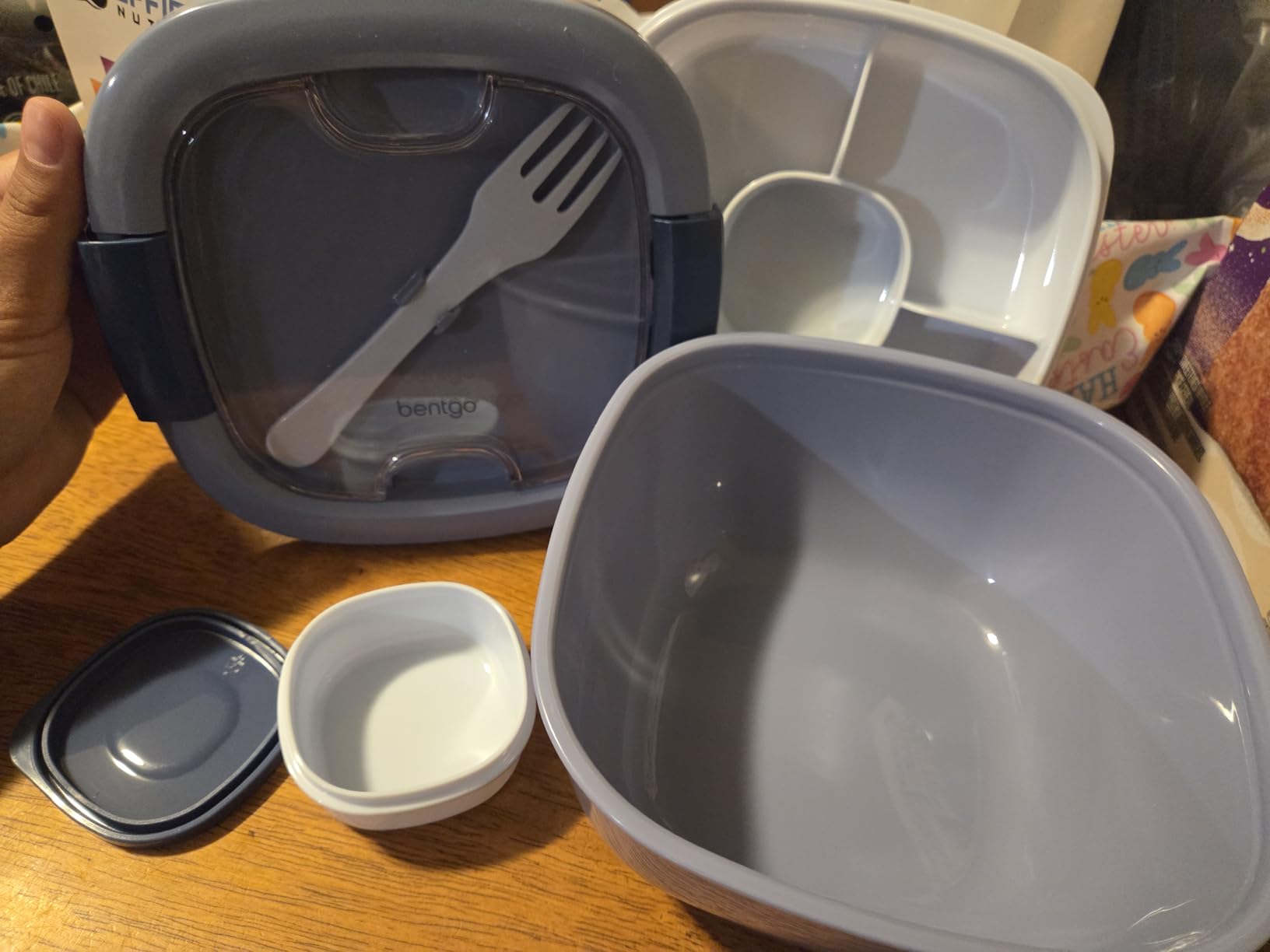 Bentgo Salad Container - 54 oz Bowl with 4-Compartment Toppings Tray, Leak-Proof Dressing Container, Reusable Fork, BPA-Free Lunch Box for Meal Prep & Food Storage; Removable Bento Tray (Gray) customer photo 1