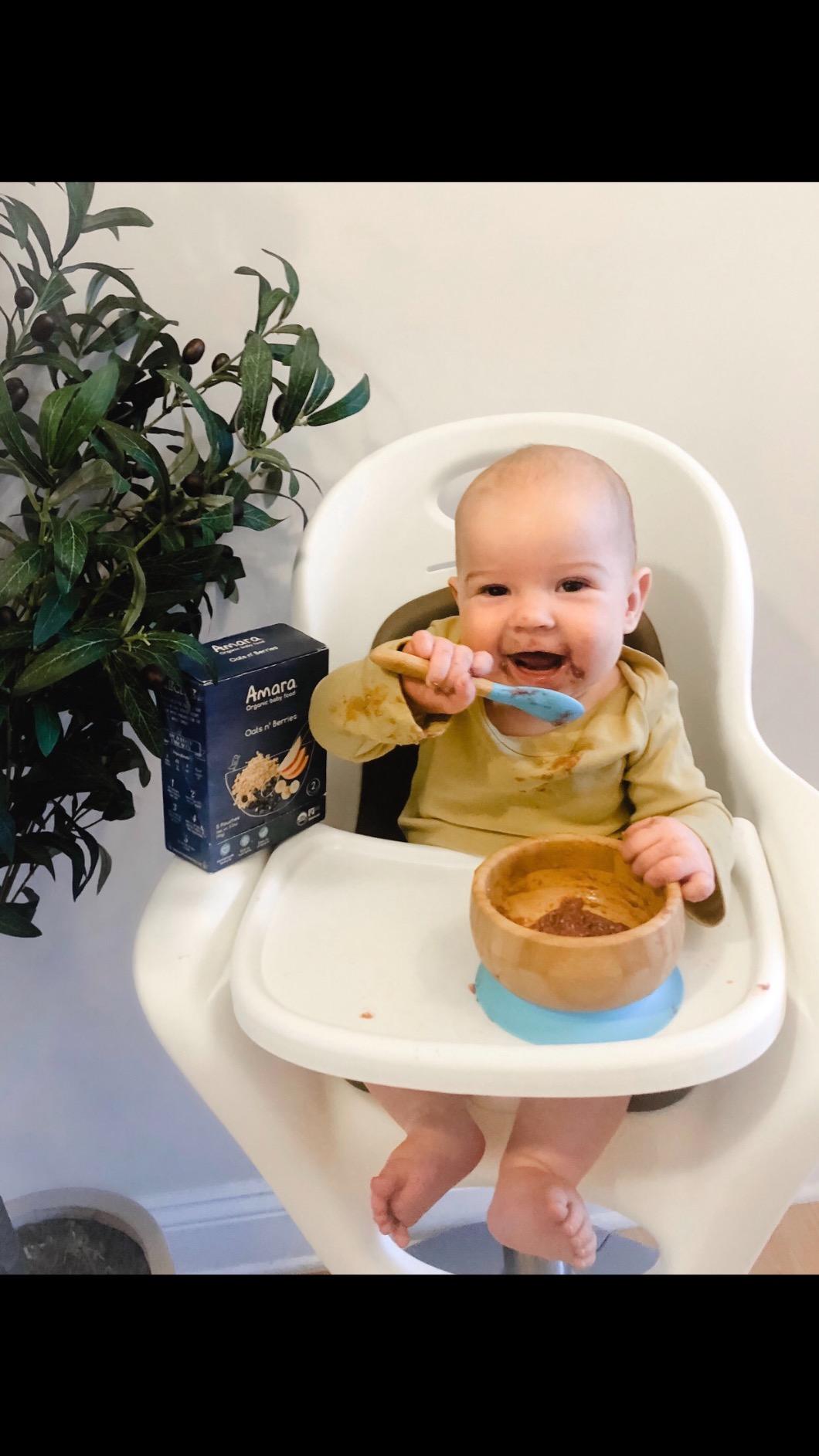 Amara Organic Baby Food - Stage 2 - Oats & Berries - Baby Cereal to Mix With Breastmilk & Water - Shelf Stable Baby Food Pouches Made from Organic Fruit and Veggies - 5 Pouches, 3.5oz Per Serving customer photo 1