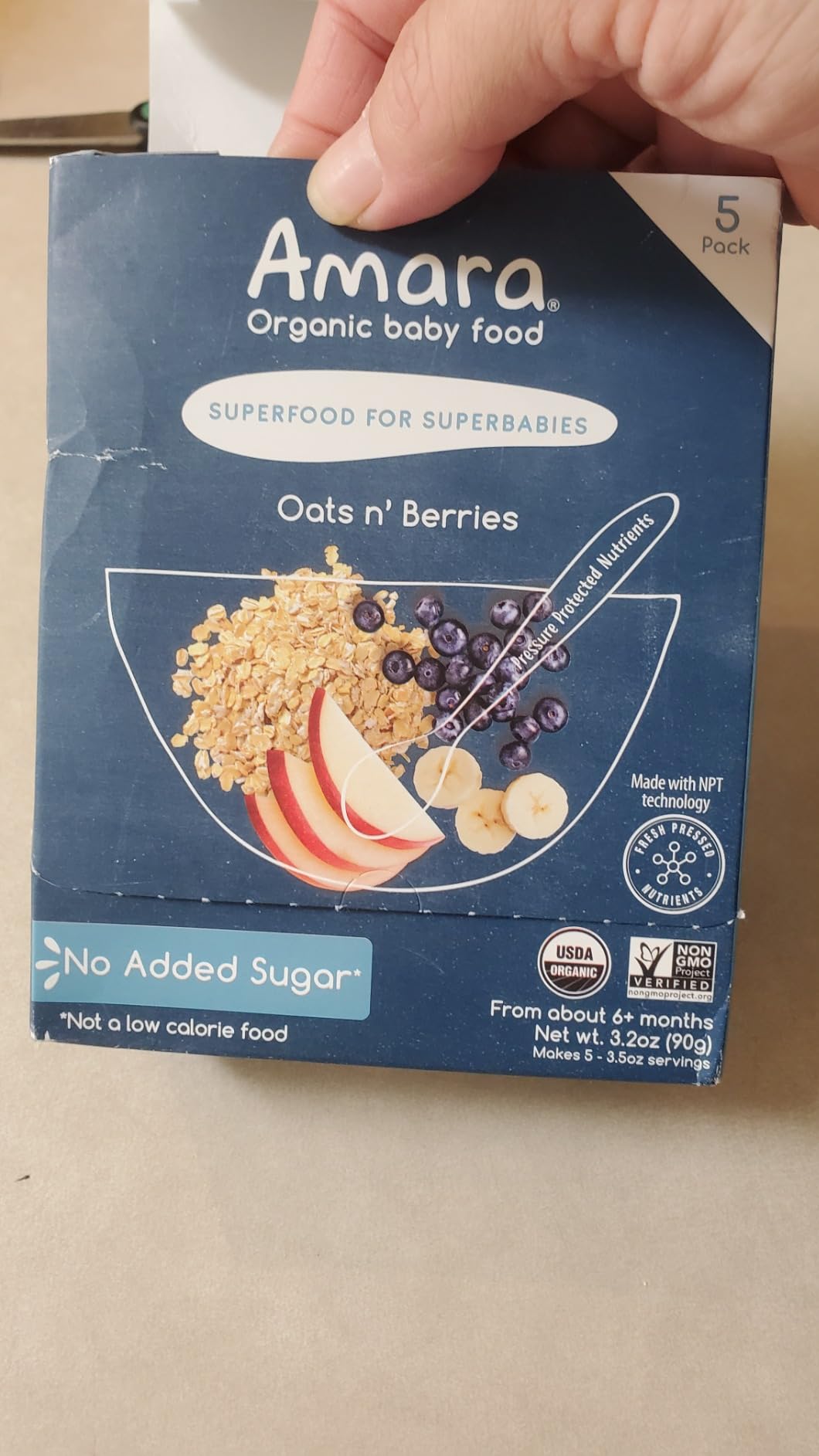 Amara Organic Baby Food - Stage 2 - Oats & Berries - Baby Cereal to Mix With Breastmilk & Water - Shelf Stable Baby Food Pouches Made from Organic Fruit and Veggies - 5 Pouches, 3.5oz Per Serving customer photo 2