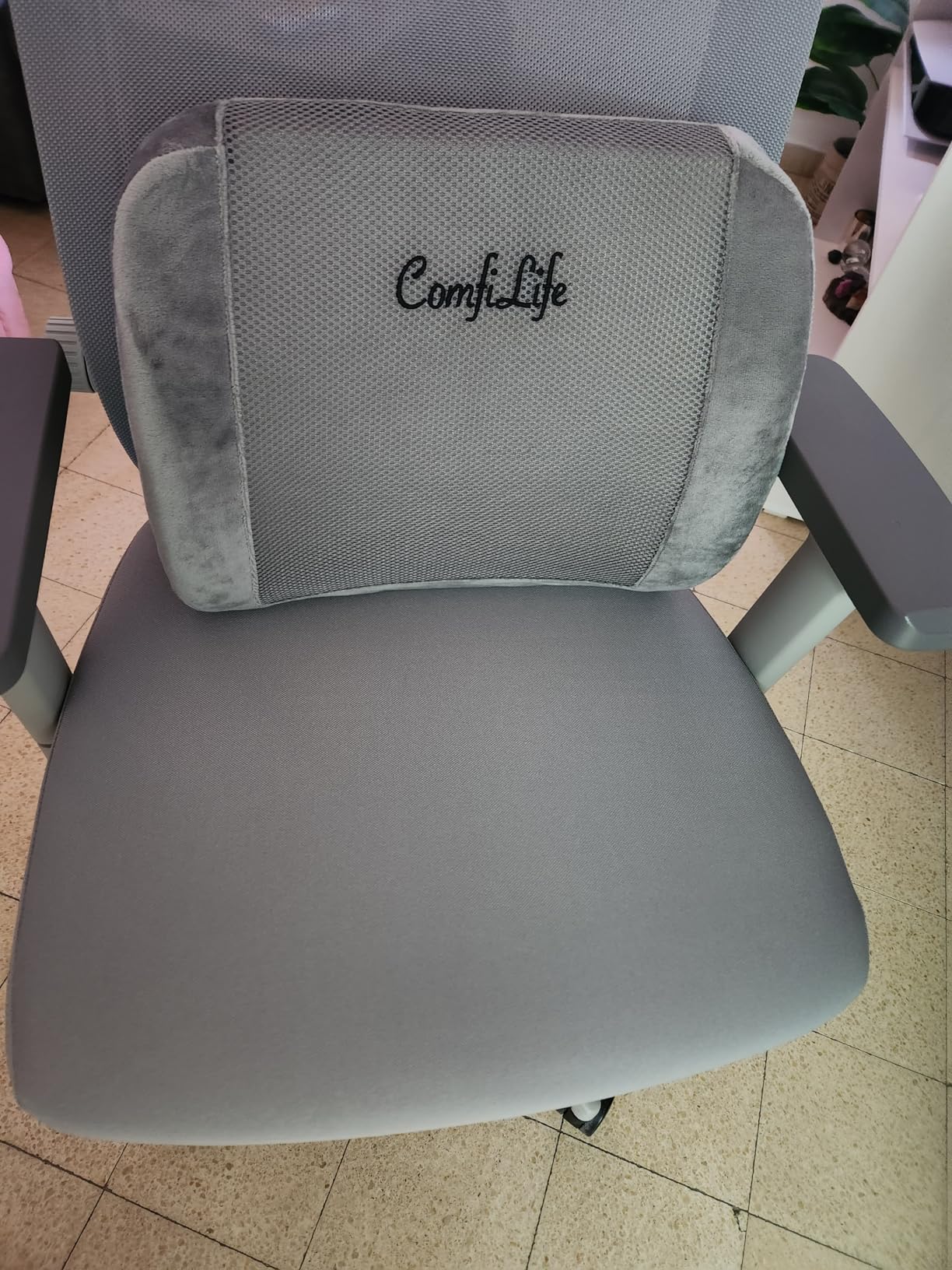 ComfiLife Lumbar Support Back Pillow Office Chair and Car Seat Cushion - Memory Foam with Adjustable Strap and Breathable 3D Mesh (Gray) customer photo 1