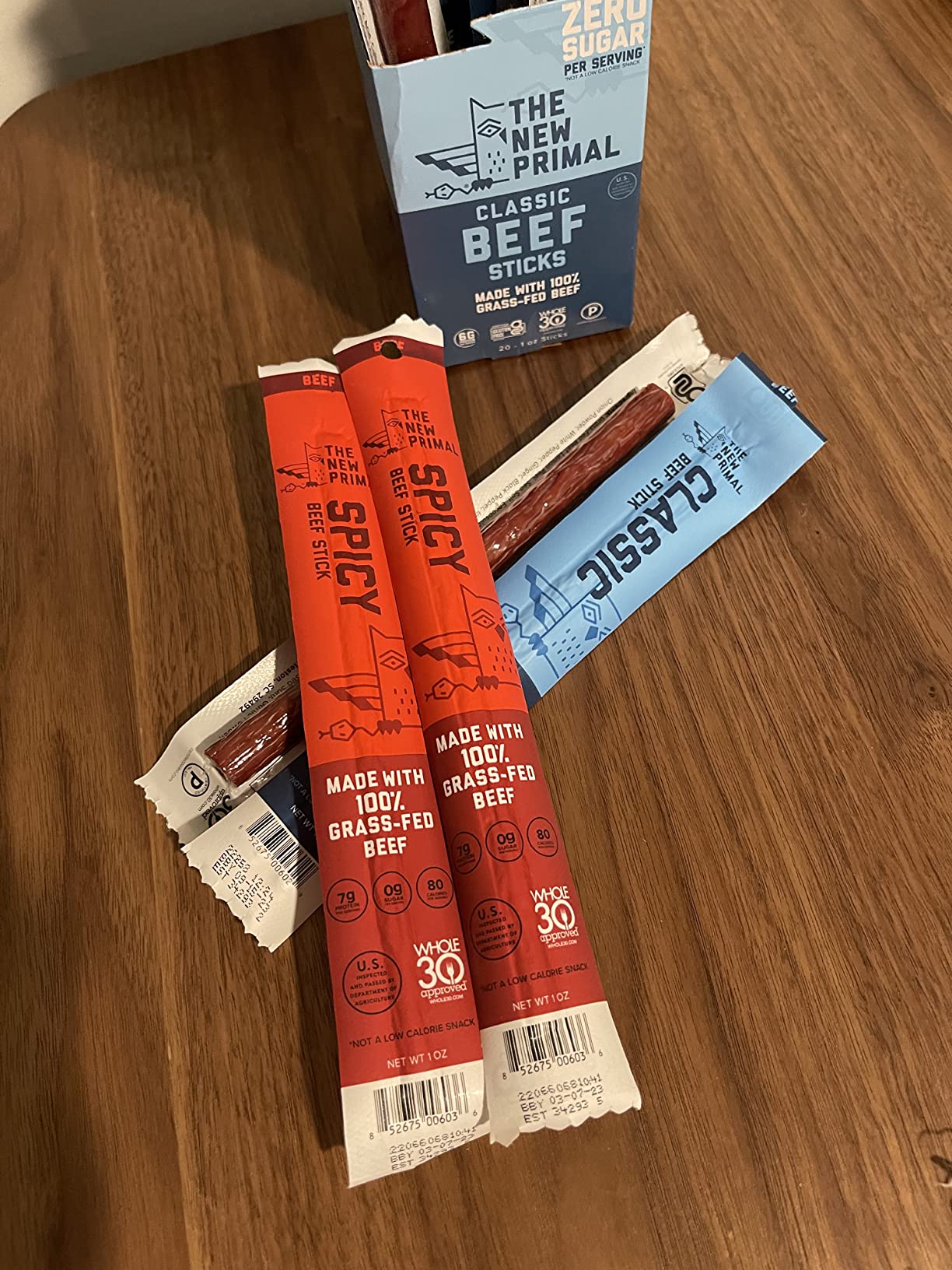 The New Primal Grass Fed Beef Sticks, Keto, Gluten Free Healthy Snacks for Adults, Sugar Free Low Carb High Protein Snack, Paleo Whole30 Jerky Meat Stick, 8g Protein, 90 Calories, 20 Pack customer photo 1