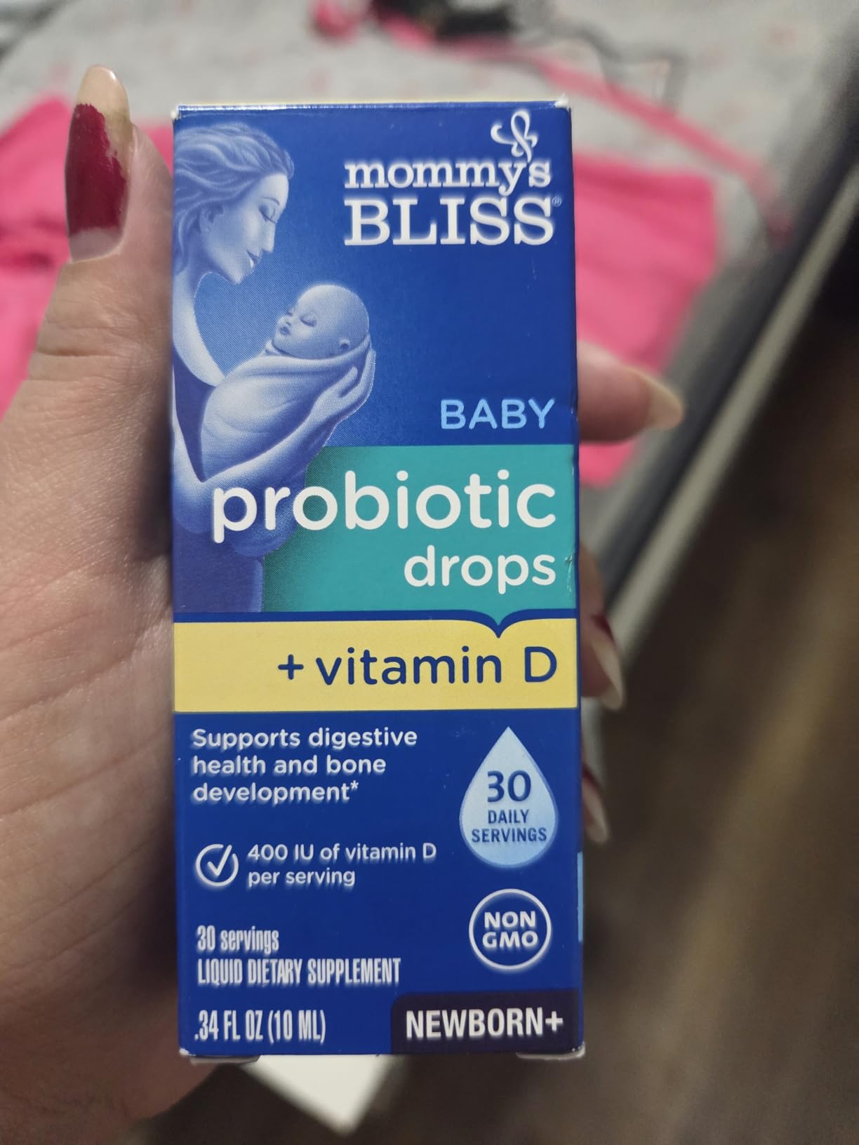 Mommy's Bliss Baby Probiotics + Vitamin D Drops, Supports Digestive Health & Immune Function*, 400IU Vitamin D, Supports Bone Development*, Newborns+, Flavorless, 0.34 Fl Oz (30 Servings) customer photo 1