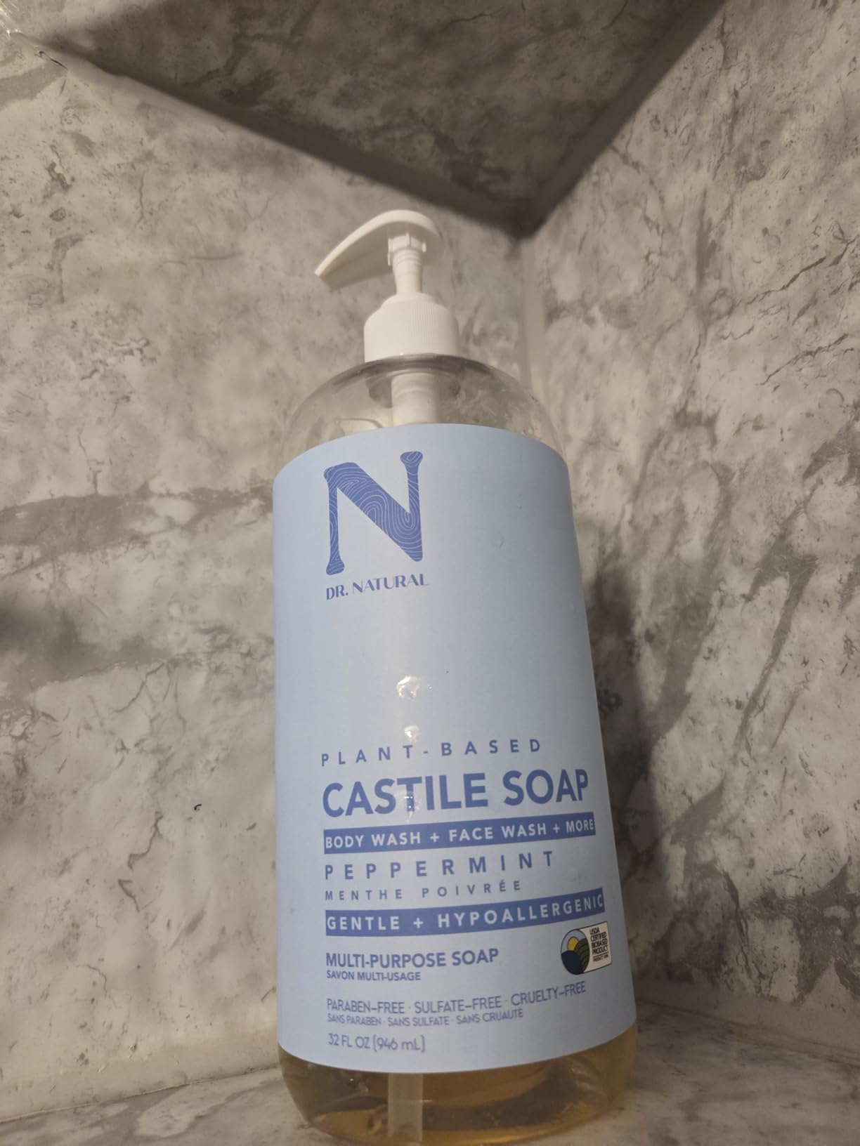 Dr. Natural Castile Liquid Soap, Peppermint, 32 oz - Plant-Based - Made with Organic Shea Butter - Rich in Coconut and Olive Oils - Sulfate and Paraben-Free, Cruelty-Free - Multi-Purpose Soap customer photo 1