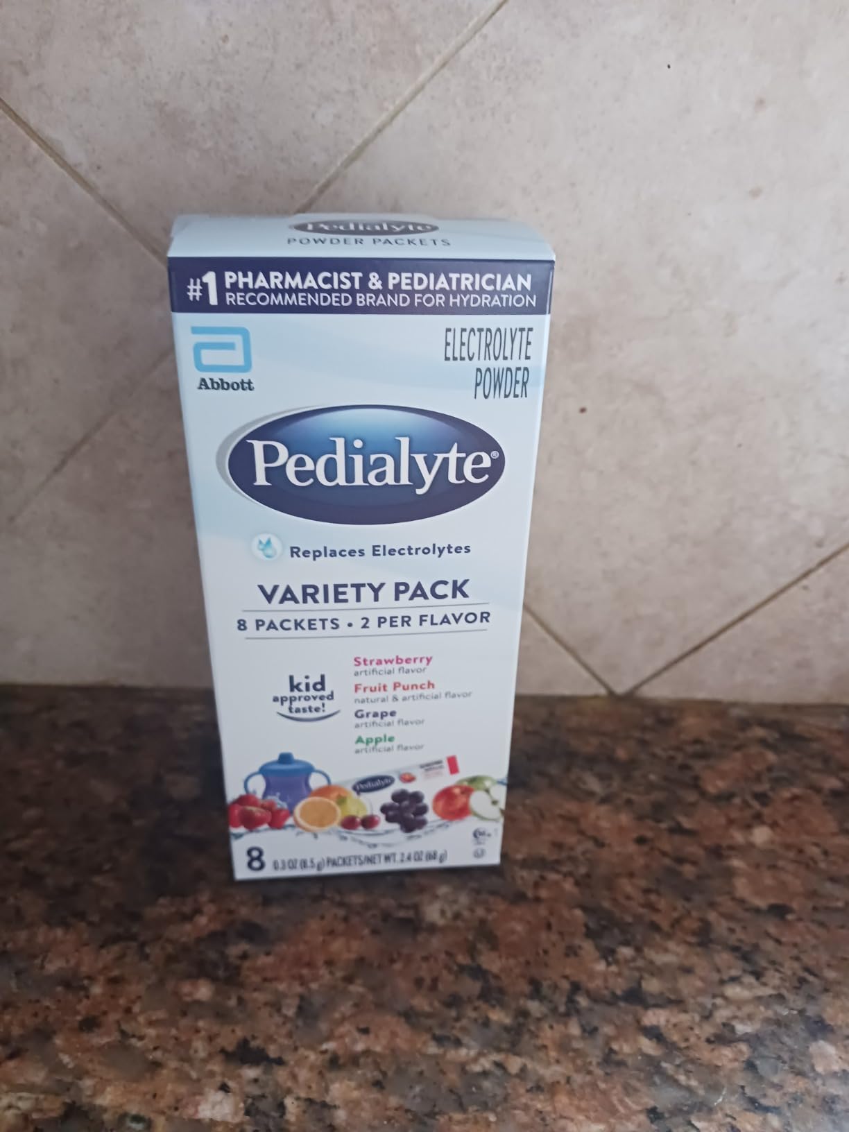 Pedialyte Electrolyte Powder, Hydration Drink for Kids & Adults, Variety Pack: Strawberry, Fruit Punch, Grape, and Apple, 24 Powder Packets customer photo 1