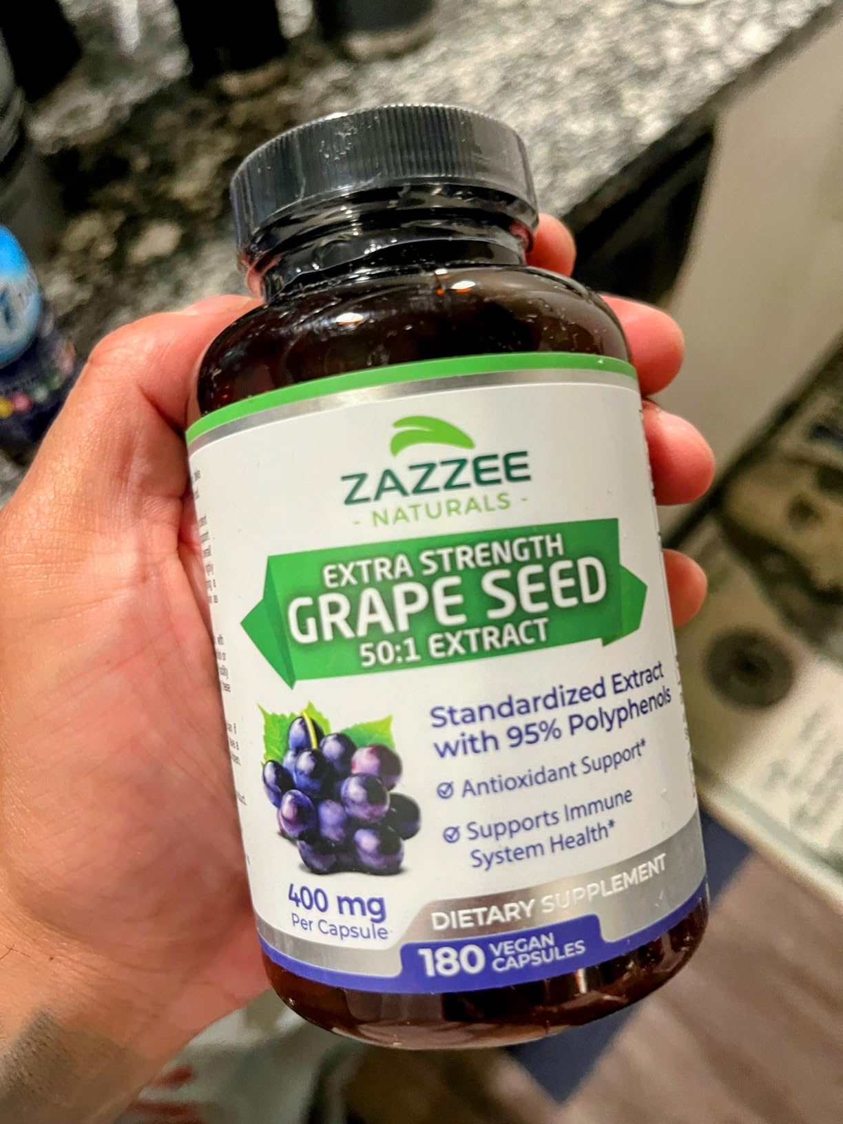 Zazzee High Strength Grape Seed 50:1 Extract, 180 Vegan Capsules, 95% Polyphenols, Circulation & Blood Flow Support customer photo 1