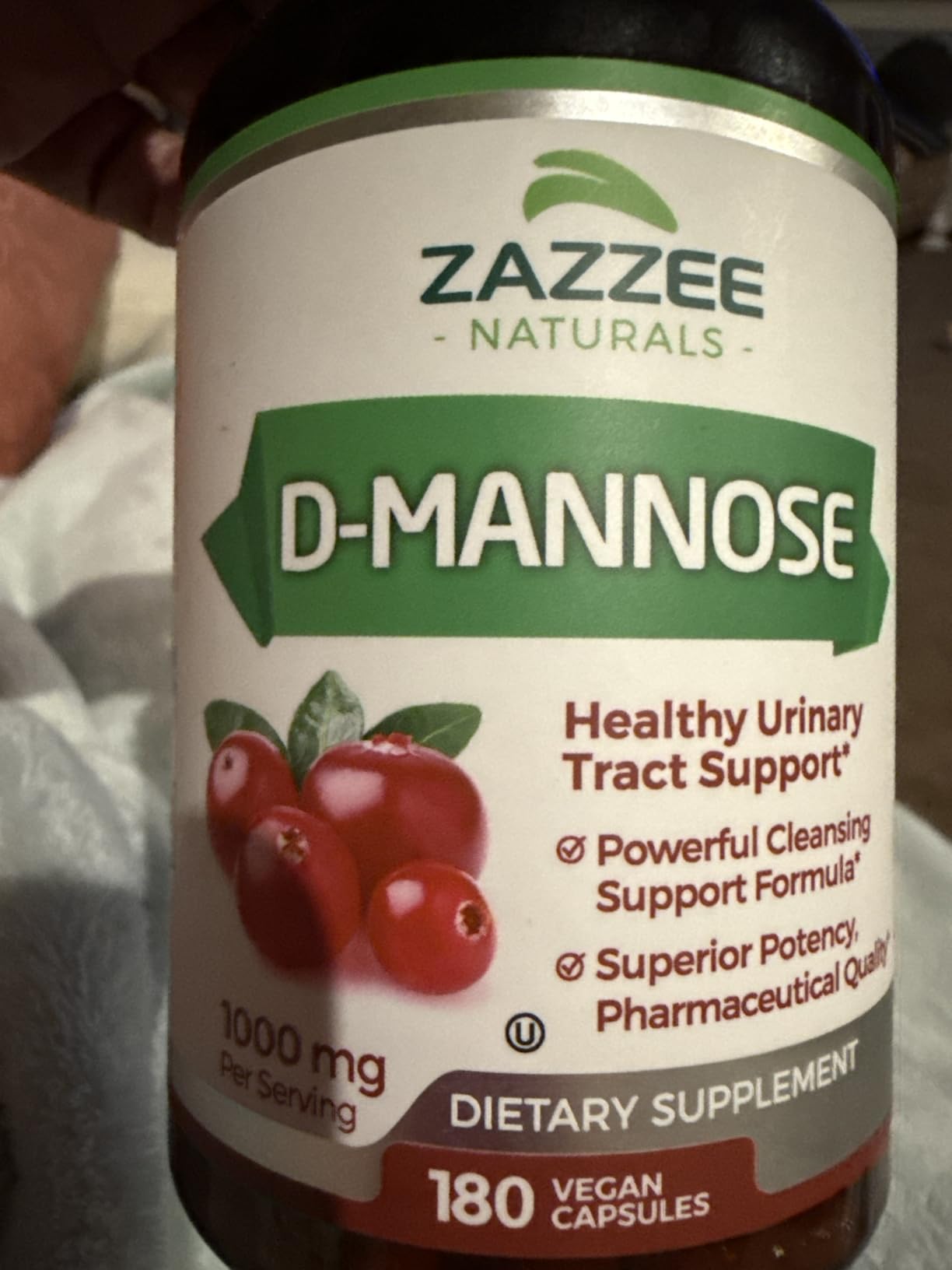 Zazzee D-Mannose, 1000 mg per Serving, 180 Vegan Capsules, 3 Month Supply, Potent & Fast-Acting, Certified Kosher, 100% Pure, All-Natural Urinary Tract Health Support, 100% Vegetarian, Non-GMO customer photo 1