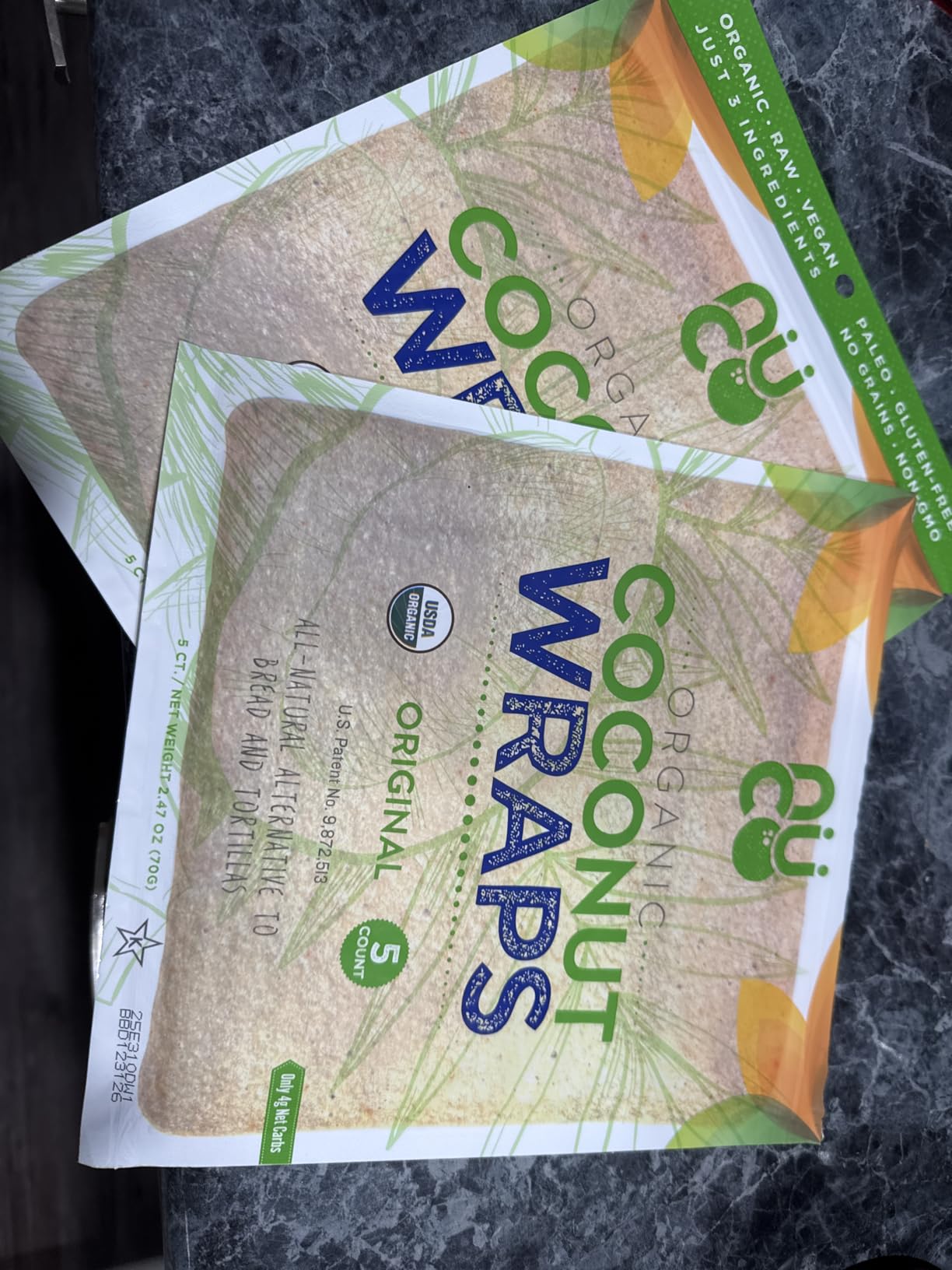 NUCO DUO Certified Organic, SHELF STABLE, All Natural, Paleo, Gluten Free, Vegan Non-GMO, Kosher Raw Veggie NUCO Coconut Wraps. NO Salt Added Low Carb and Yeast Free 10 Count customer photo 1