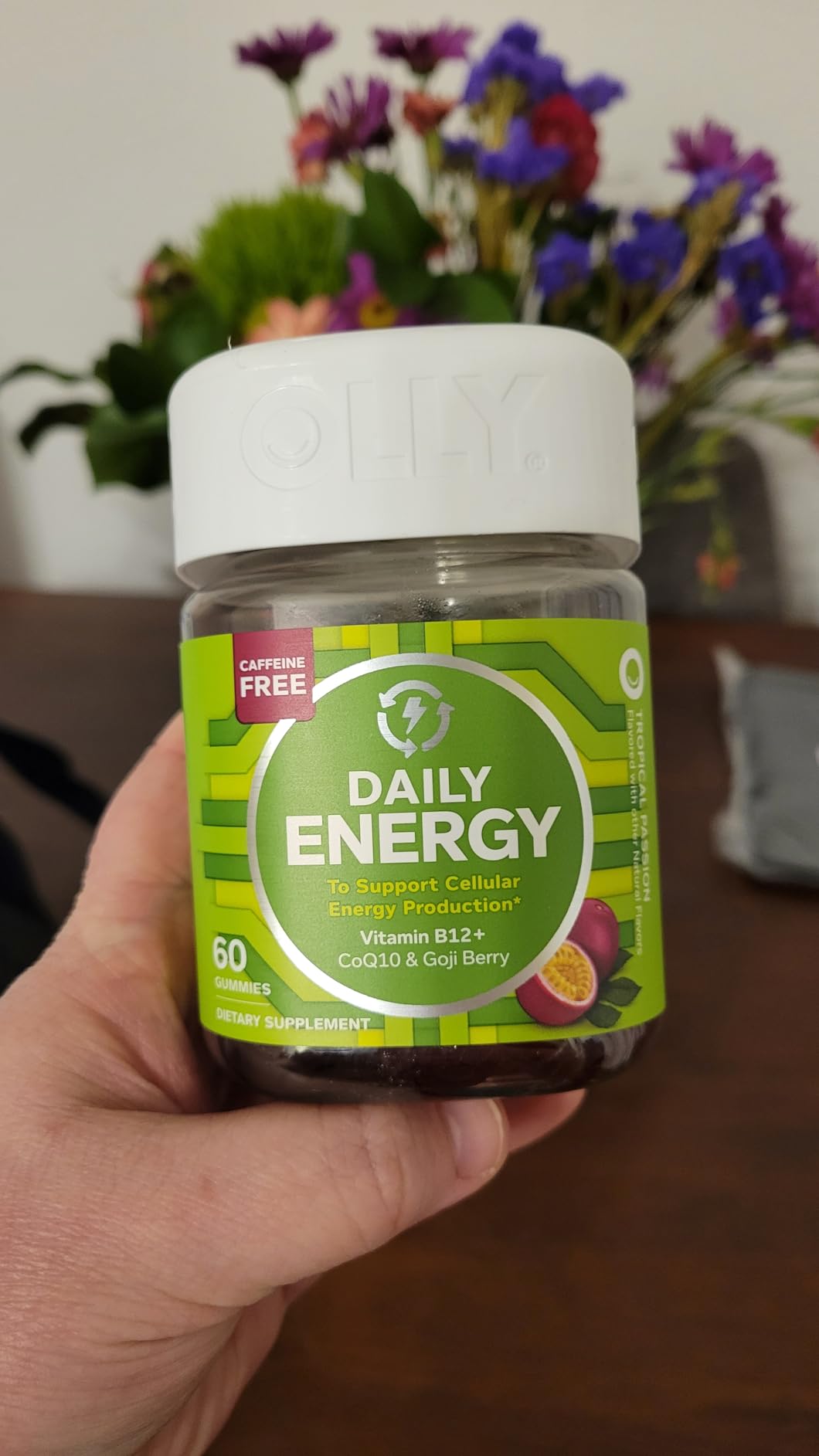 OLLY Daily Energy Gummy, Caffeine Free, Vitamin B12, CoQ10, Goji Berry, Adult Chewable Supplement, Tropical Flavor - 60 Count customer photo 1