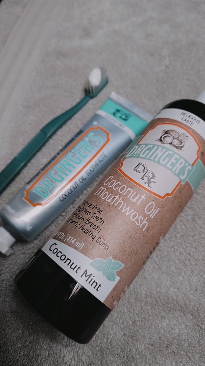 Dr Ginger's Coconut Oil Oral Care Bundle, Coconut Mint (Toothpaste 4oz + Mouthwash 14 fl oz) - Fluoride-Free Toothpaste + Alcohol-Free Oil Pulling Mouthwash, Organic Coconut Oil + Xylitol customer photo 1