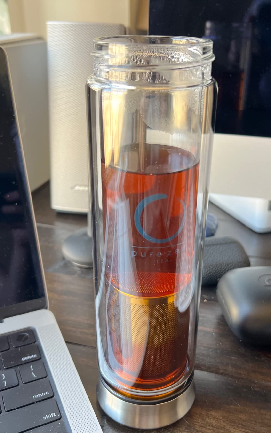 Pure Zen Tea Infuser Bottle - Double Wall Glass Travel Mug with Stainless Steel Filter - Leakproof Tea Tumbler with Infuser for Loose Leaf Infusions and Fruit Infused Water - Unique Gift Set - 13 oz customer photo 1