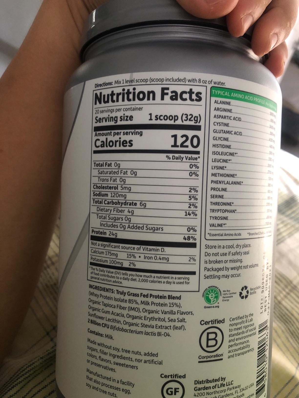 Garden of Life Sport Grass Fed Whey Protein Powder - 24g Whey Protein Isolate for Women & Men with Probiotics & Glutamine, Non-GMO, Gluten-Free, Cold-Processed, Vanilla Flavor, 20 Servings customer photo 2
