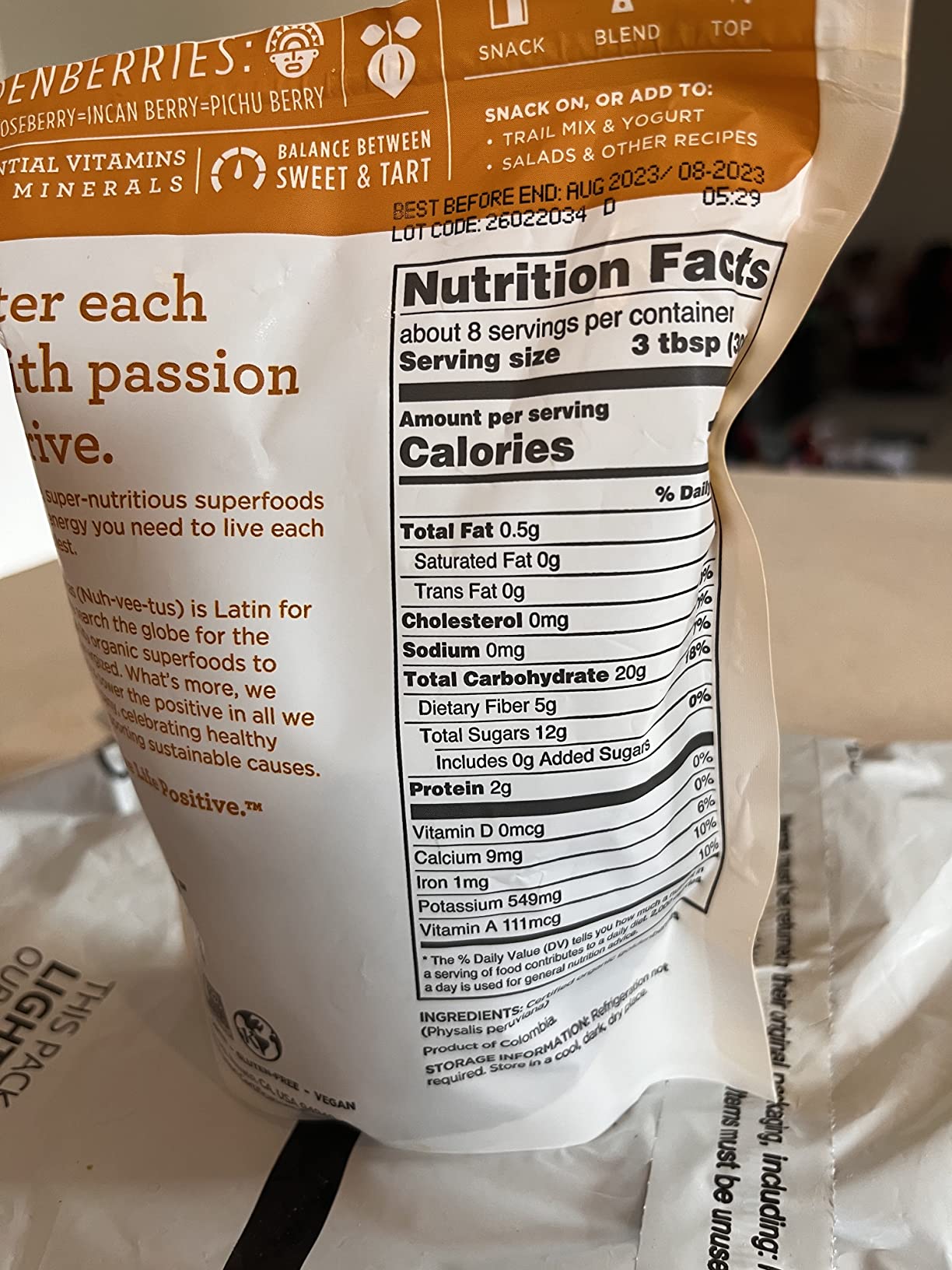 Navitas Organics Goldenberries- For Healthy Snacks, Topping, Baking & More - Dried Fruit - No Added Sugar & Sulfite Free - USDA Organic, Non GMO, Kosher, Gluten Free, Vegan (8oz. Bag, 8 Servings) customer photo 1