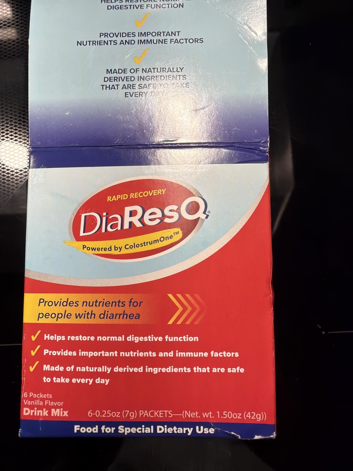 DiaResQ Diarrhea & Immune Support Colostrum Drink Mix for Adults, 6 Ct, Rapid Recovery, Helps Restore Normal Intestinal Function, Vanilla Flavor customer photo 1