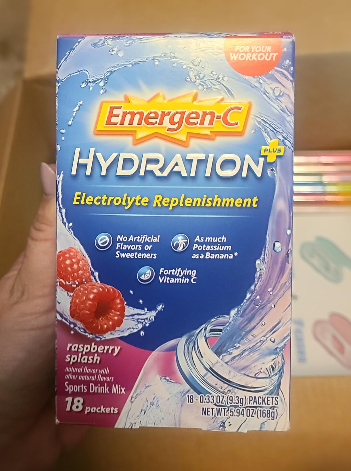 Emergen-C Hydration+ Sports Electrolyte Replacement Sports Drink Mix Powder with Vitamin C, Raspberry Splash Flavor, Back to School Essentials - 18 - 0.33 oz On The Go Packets customer photo 1