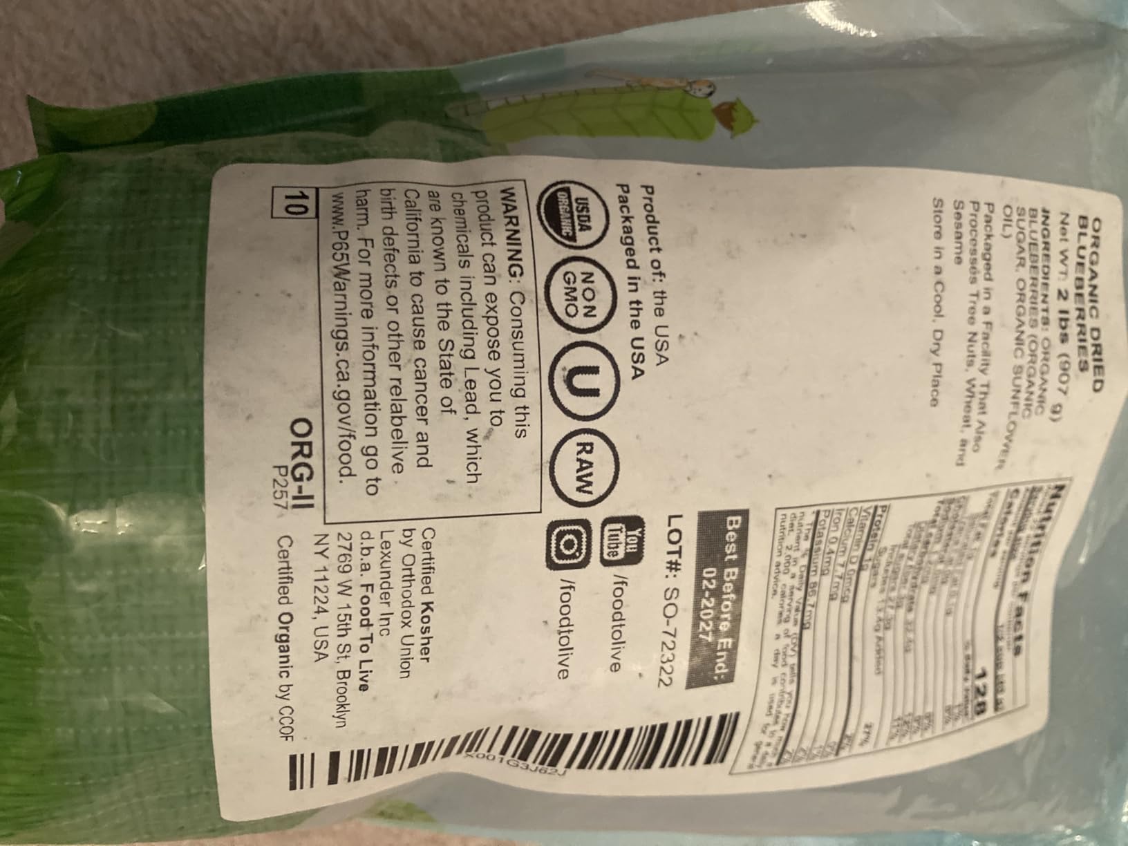 Food to Live Organic Dried Blueberries, 1 Pound Non-GMO, Kosher, Vegan, Unsulfured, Bulk customer photo 1