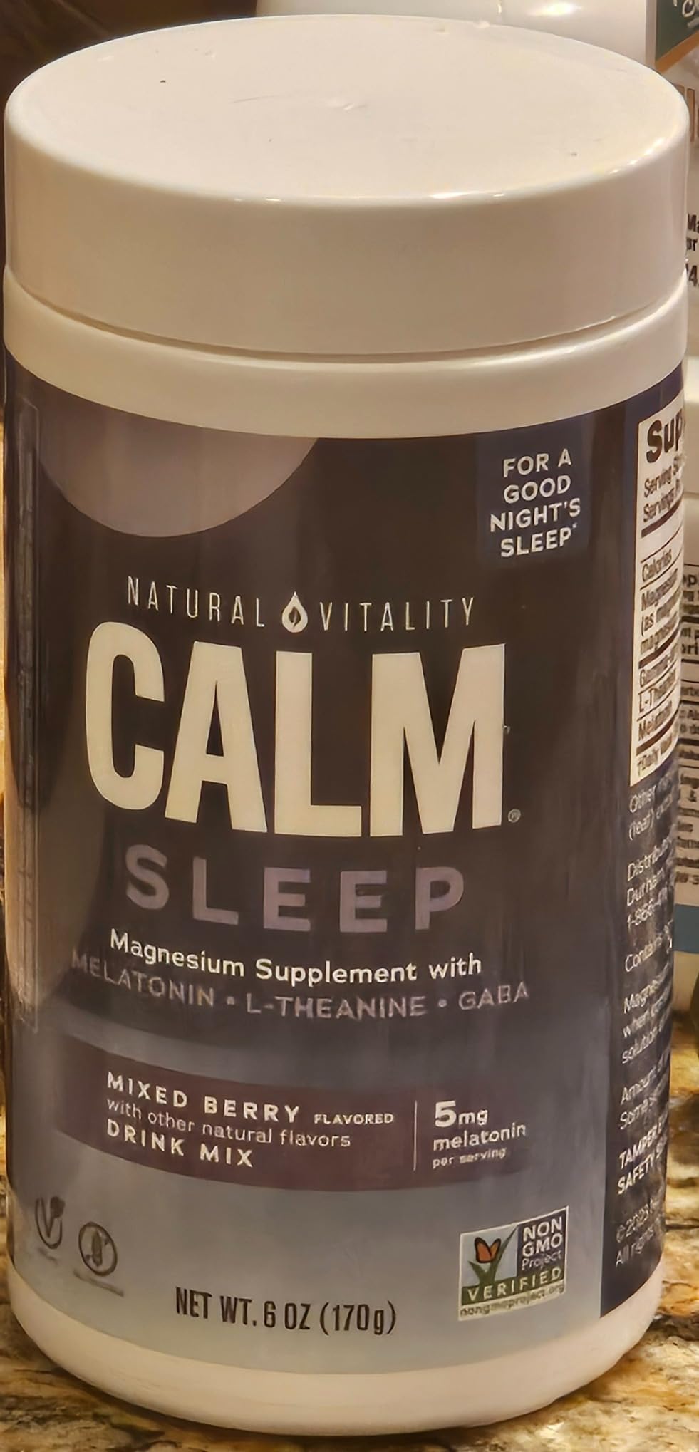 Natural Vitality Calm Sleep Melatonin and Magnesium 16oz Powder | With L-Theanine and GABA | Mixed Berry Flavored Drink Mix | Non-GMO & Vegan Supplement customer photo 2