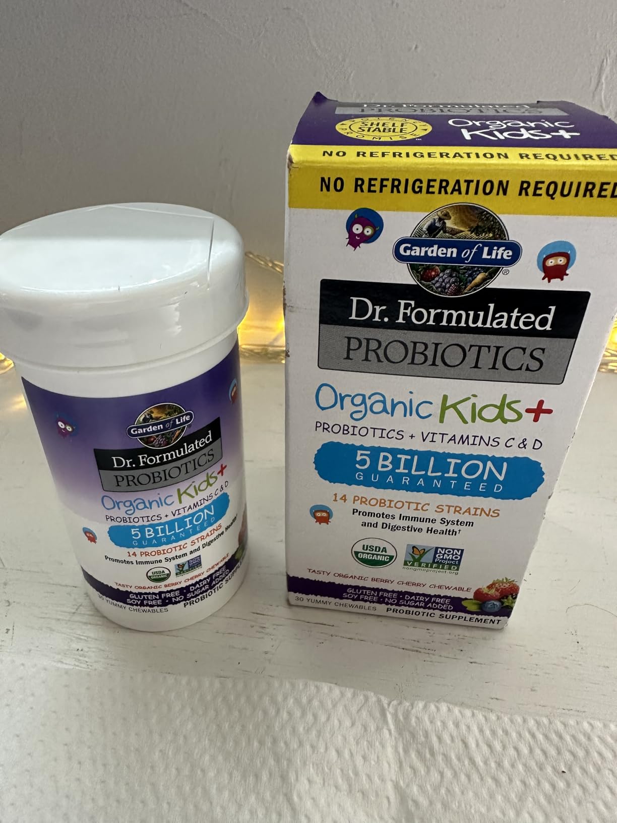 Garden of Life Dr. Formulated Probiotics Organic Kids+ - Digestive Health Support with Prebiotic Fiber & Vitamins C & D - Supports Immune Function - Berry Cherry, Shelf Stable - 30 Yummy Chewables customer photo 1
