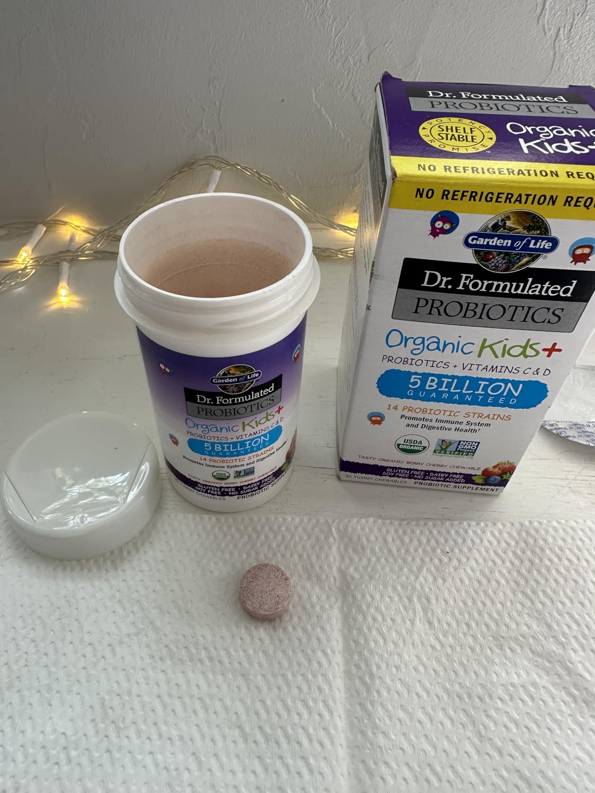 Garden of Life Dr. Formulated Probiotics Organic Kids+ - Digestive Health Support with Prebiotic Fiber & Vitamins C & D - Supports Immune Function - Berry Cherry, Shelf Stable - 30 Yummy Chewables customer photo 2
