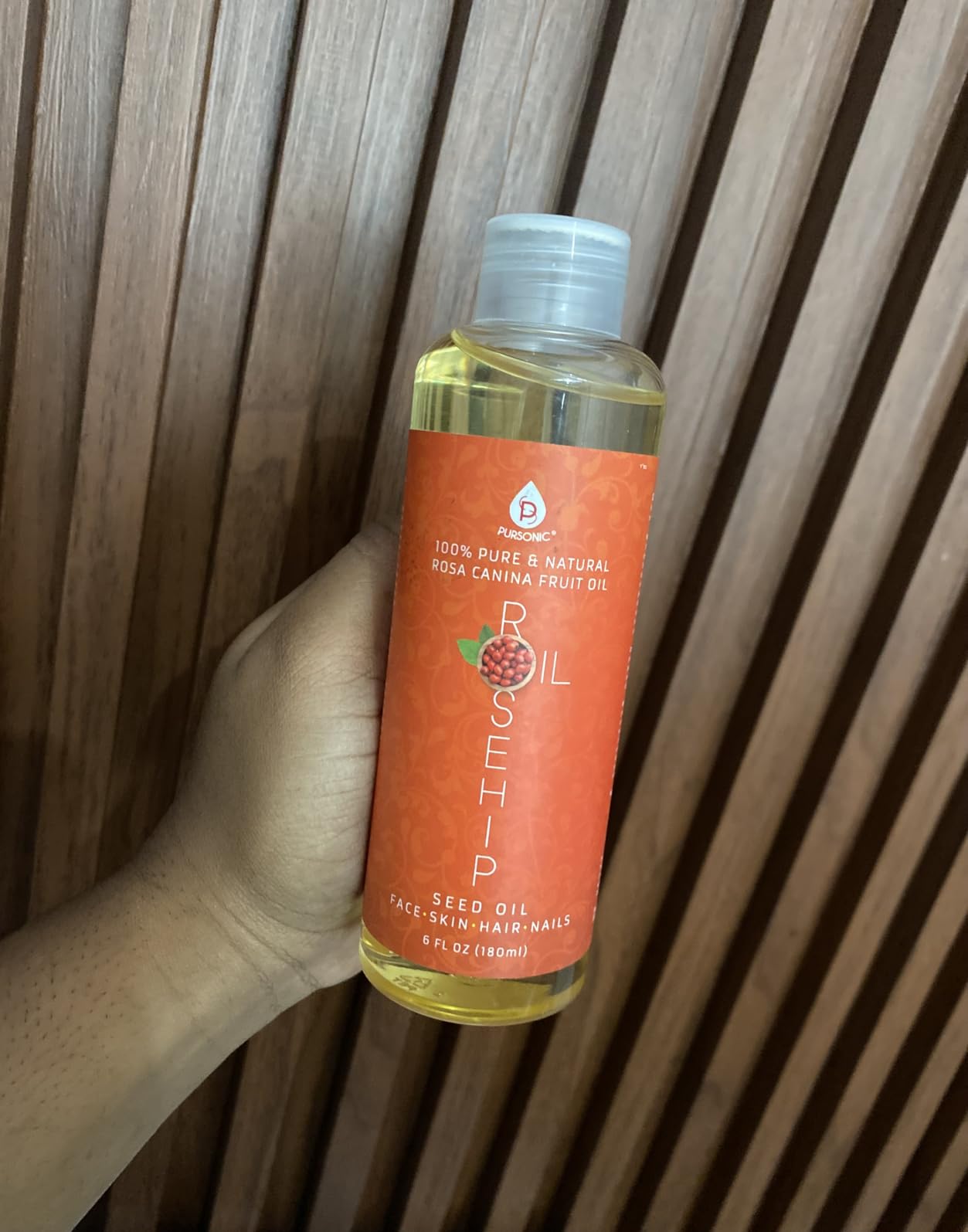 Pursonic 100% Pure Cold-Pressed Rosehip Oil - 6 FL oz Moisturizing Facial Oil for Face, Hair, Skin & Nails, Anti-Aging, Hydrating, Brightening, Scar & Stretch Mark Care - Pack of 1 customer photo 1