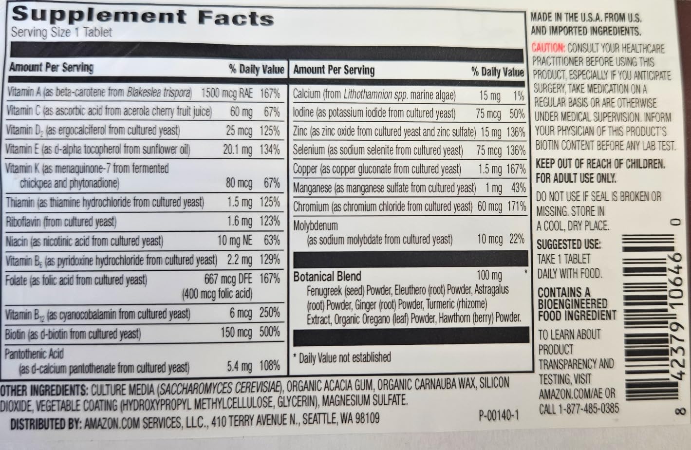 Amazon Elements Men's 40+ One Daily Multivitamin, Vegan, 65 Tablets, 2 month supply (Packaging may vary) customer photo 1