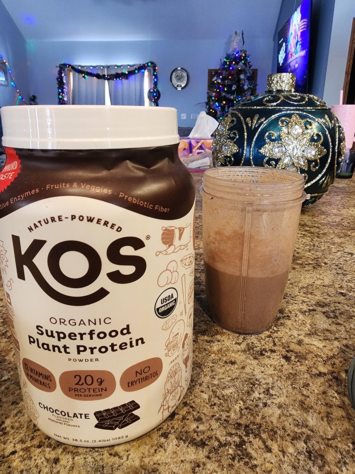 KOS Vegan Protein Powder Erythritol Free, Chocolate - Organic Pea Protein Blend, Plant Based Superfood Rich in Vitamins & Minerals - Keto, Dairy Free - Meal Replacement for Women & Men, 28 Servings customer photo 2