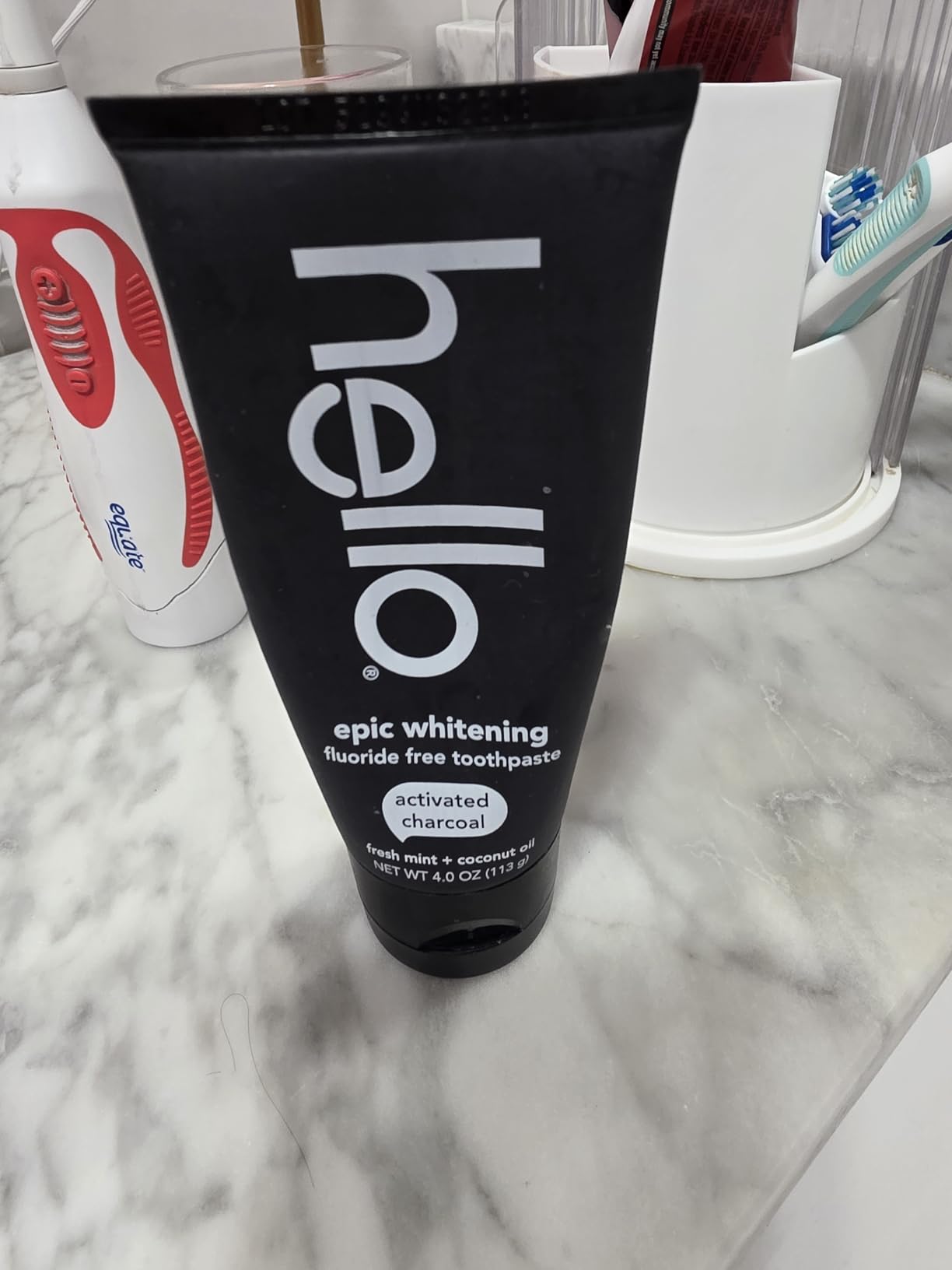 hello Epic Whitening Charcoal Fluoride Free Toothpaste, Activated Charcoal Toothpaste with Coconut Oil, Whitens Teeth Naturally, SLS Free, Fresh Mint, 4.0 Oz Tube customer photo 1