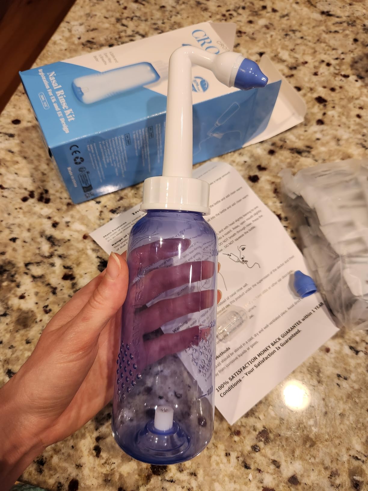 Croing Sinus Rinse Kit with 40 Salt Packs - Neti Pots - Nasal Irrigation- BPA Free - Nasal Rinse Bottle for Sinus and Allergy Relief - Nose Wash customer photo 2