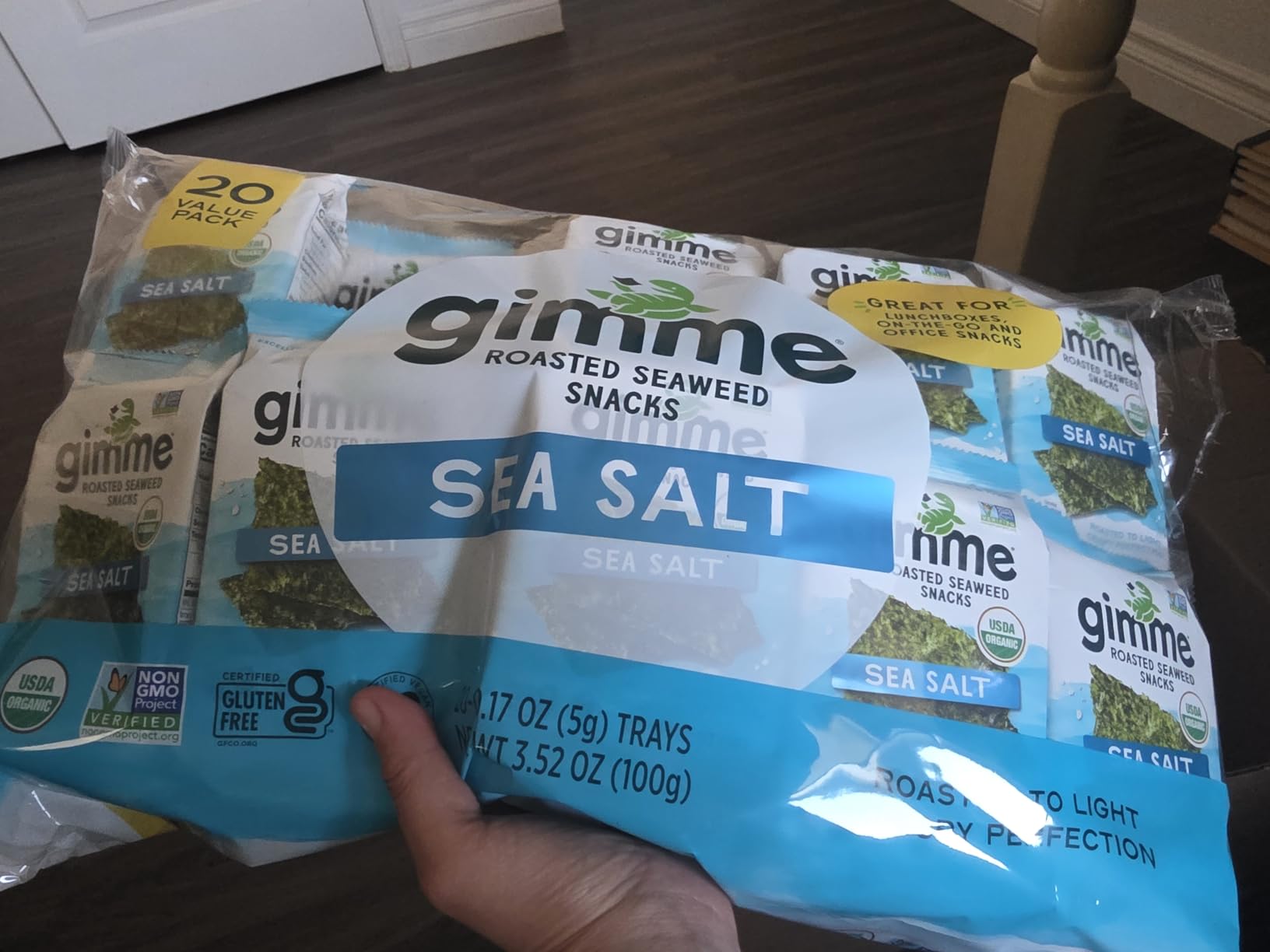 Gimme Seaweed Organic Premium Roasted Seaweed Snacks, Sea Salt, 20 Count, Keto, Vegan, Gluten-Free, Great Source of Omega3s and Iodine, Healthy On-The-Go Snack for Kids and Adults customer photo 2